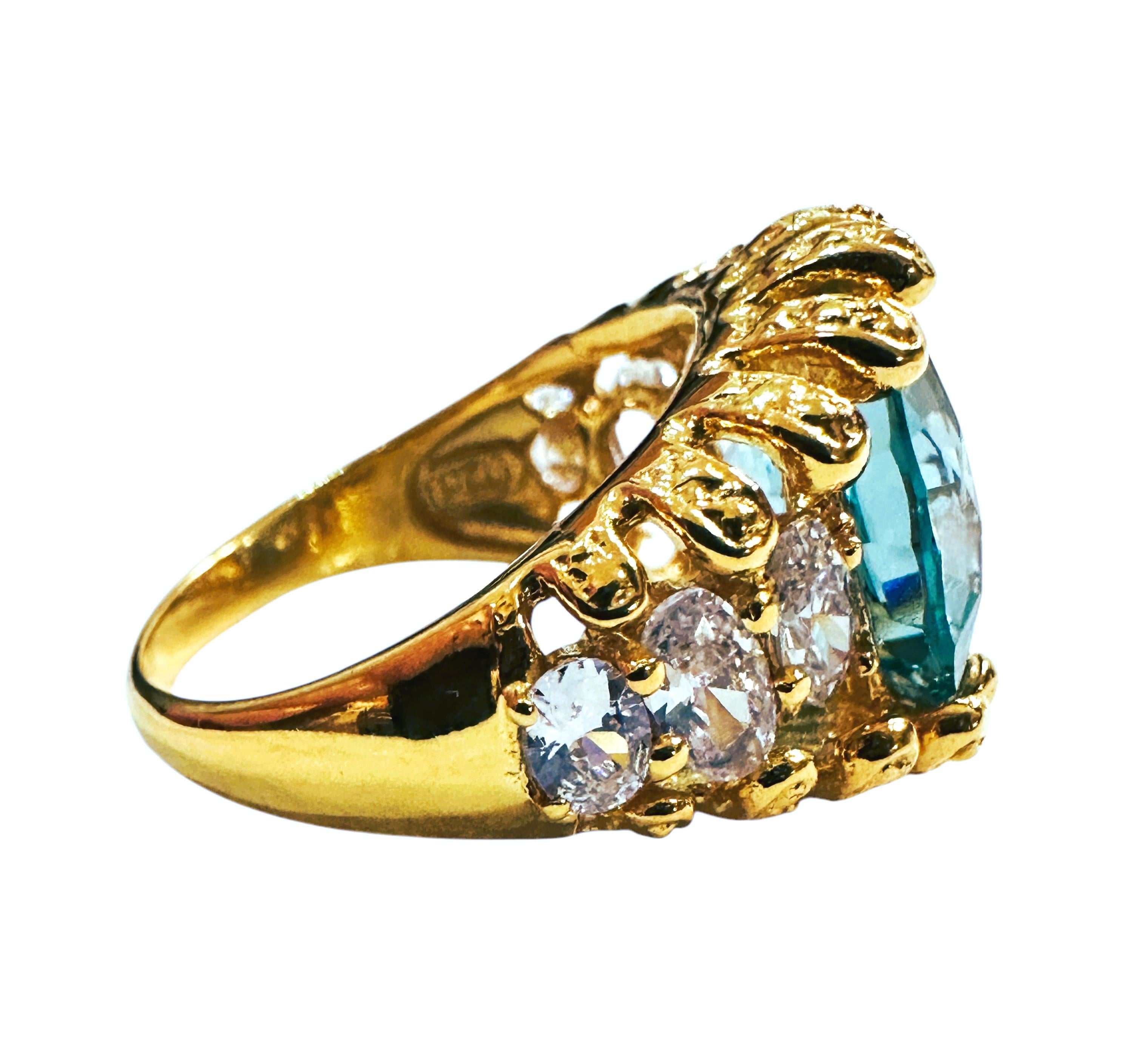 New 8.05 Carat Neon Blue Paraiba Tourmaline & White Sapphire Y Gold Pl Ring Neuf à Eagan, MN