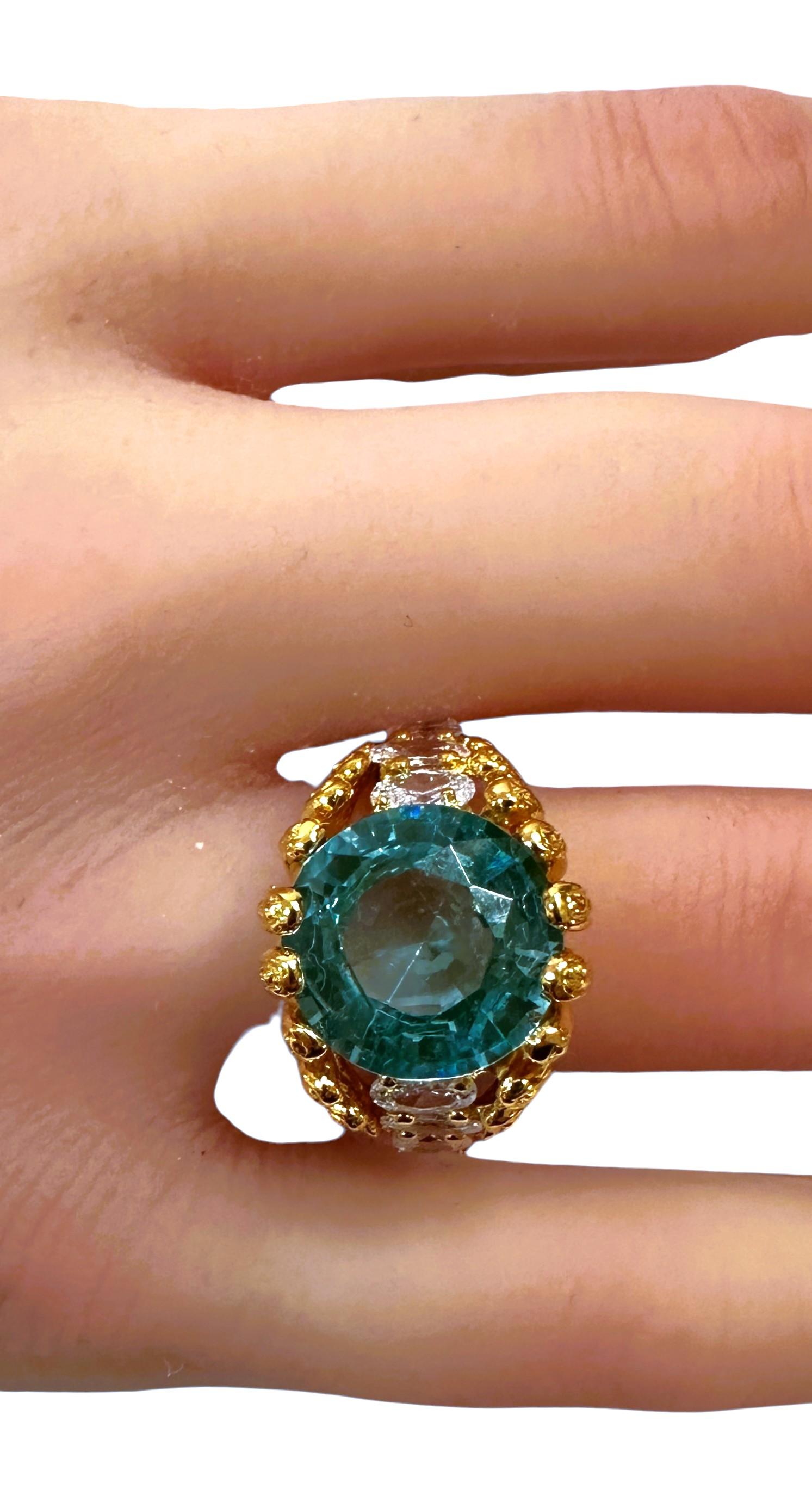 New 8.05 Carat Neon Blue Paraiba Tourmaline & White Sapphire Y Gold Pl Ring 2