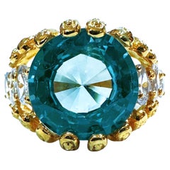 Nuovo anello in oro Y con tormalina Paraiba blu neon e zaffiro bianco da 8,05 carati