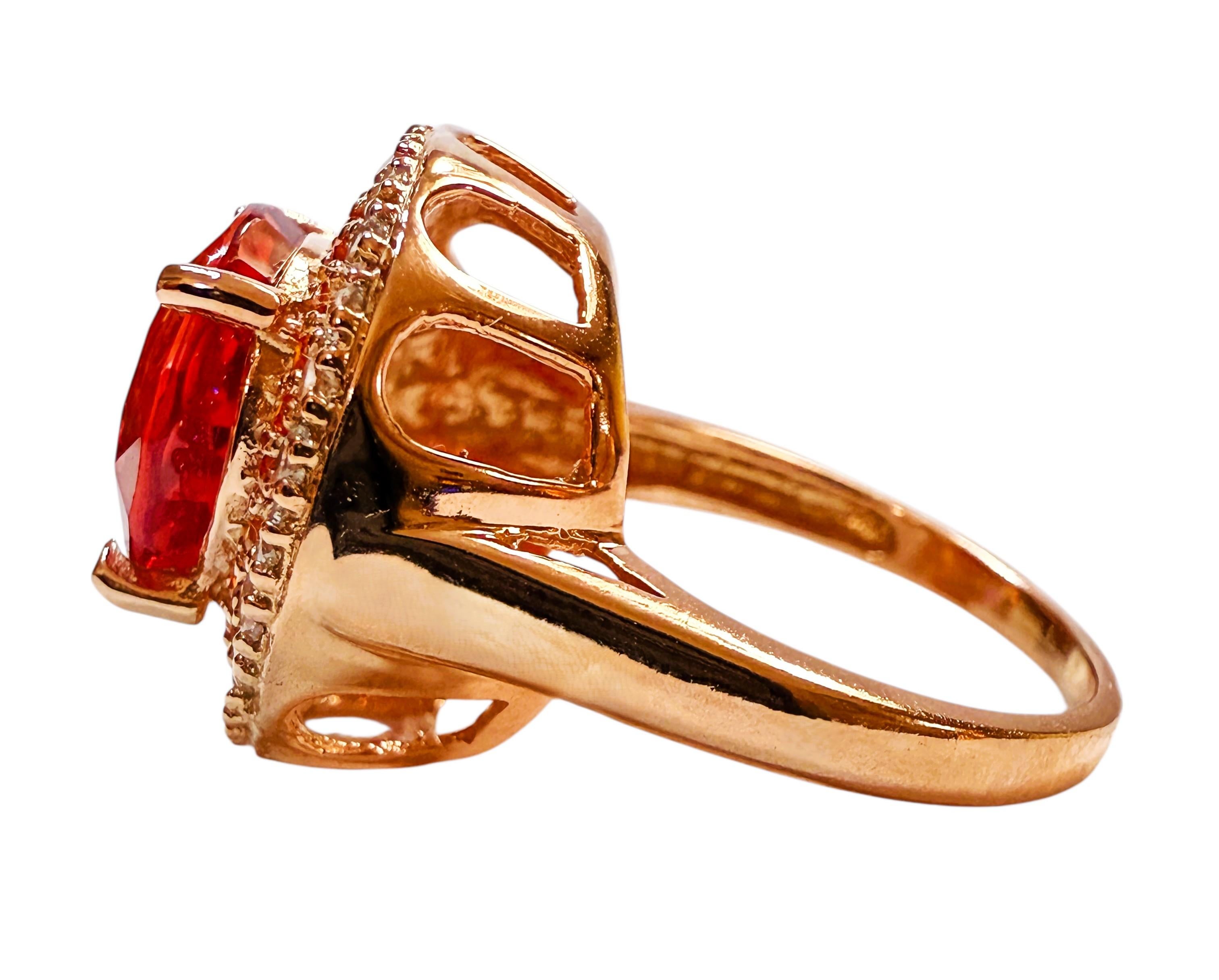 Neu 8,10 Karat Padparadscha & Diamantschliff Saphir R Gold PL Sterling Ring (Art déco)