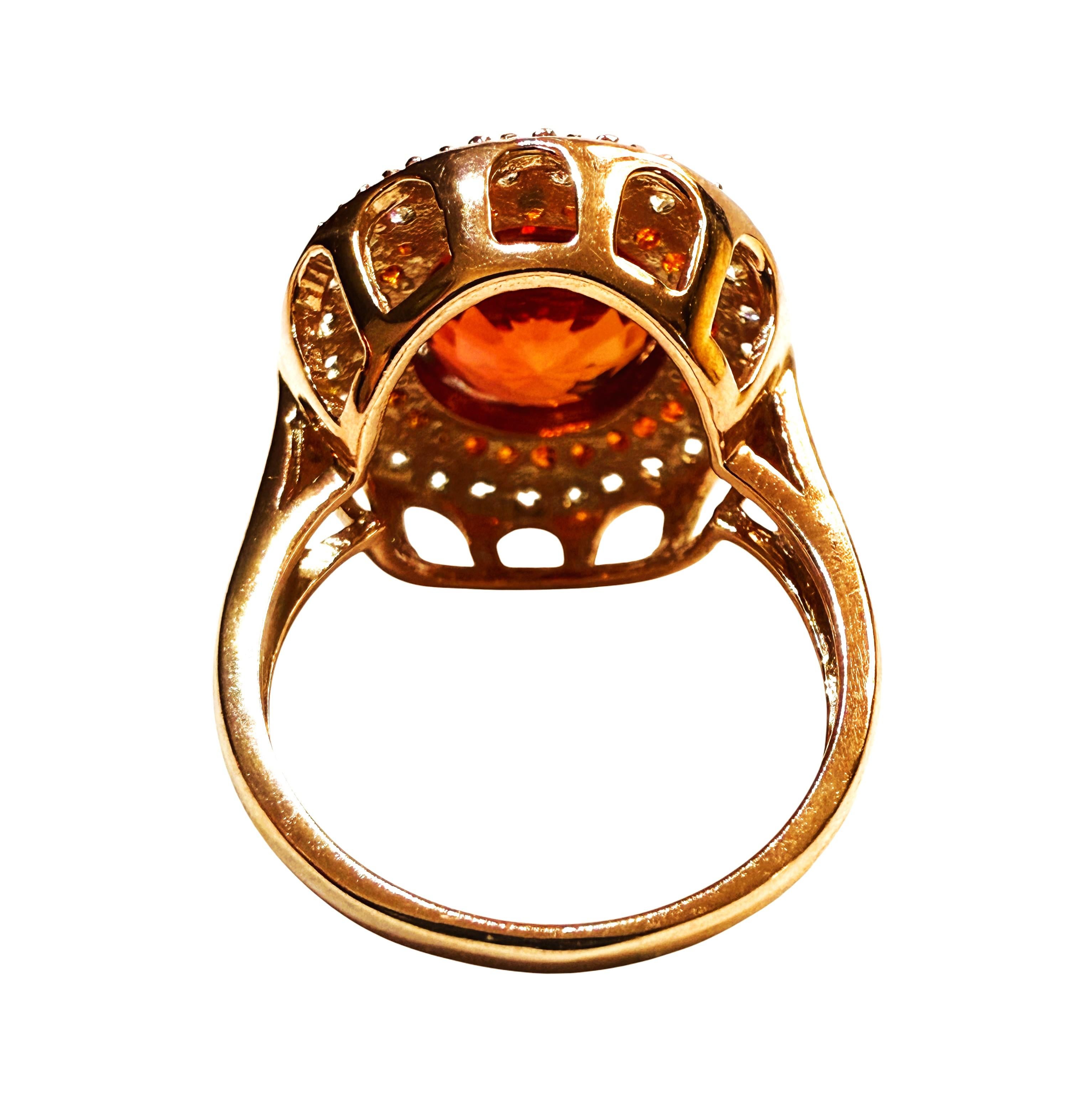 Neu 8,10 Karat Padparadscha & Diamantschliff Saphir R Gold PL Sterling Ring (Rundschliff)