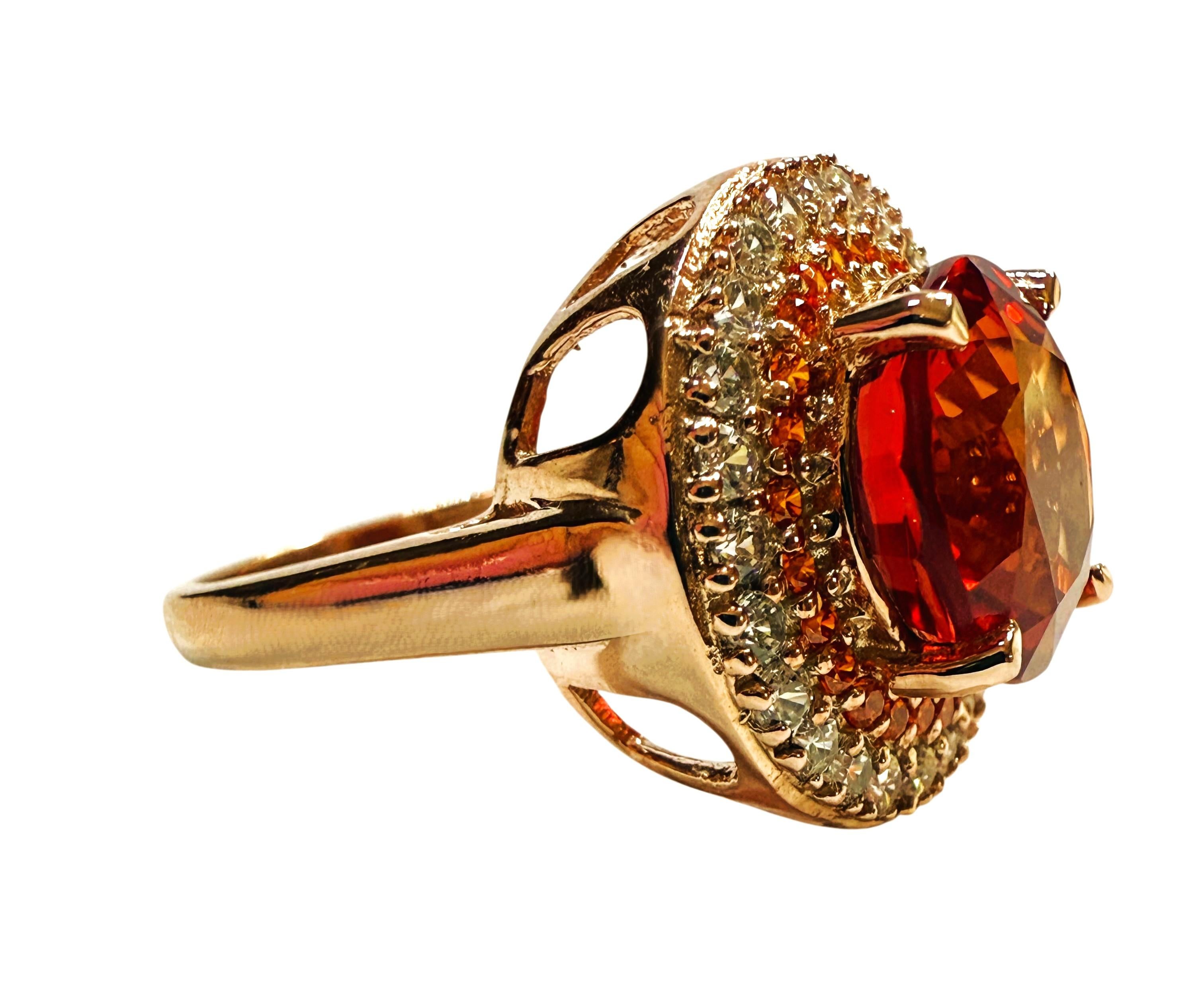 Neu 8,10 Karat Padparadscha & Diamantschliff Saphir R Gold PL Sterling Ring im Zustand „Neu“ in Eagan, MN