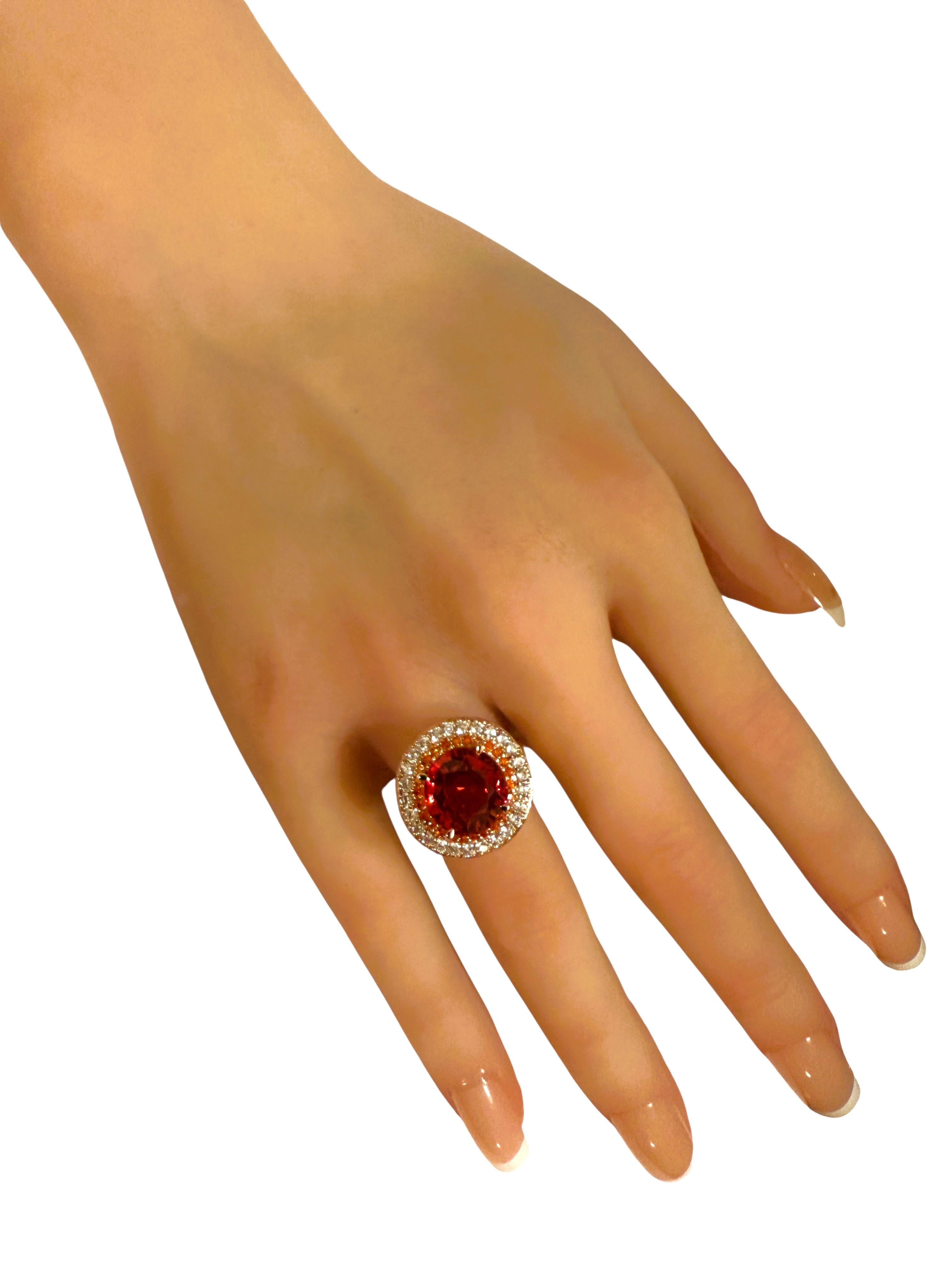 Neu 8,10 Karat Padparadscha & Diamantschliff Saphir R Gold PL Sterling Ring Damen