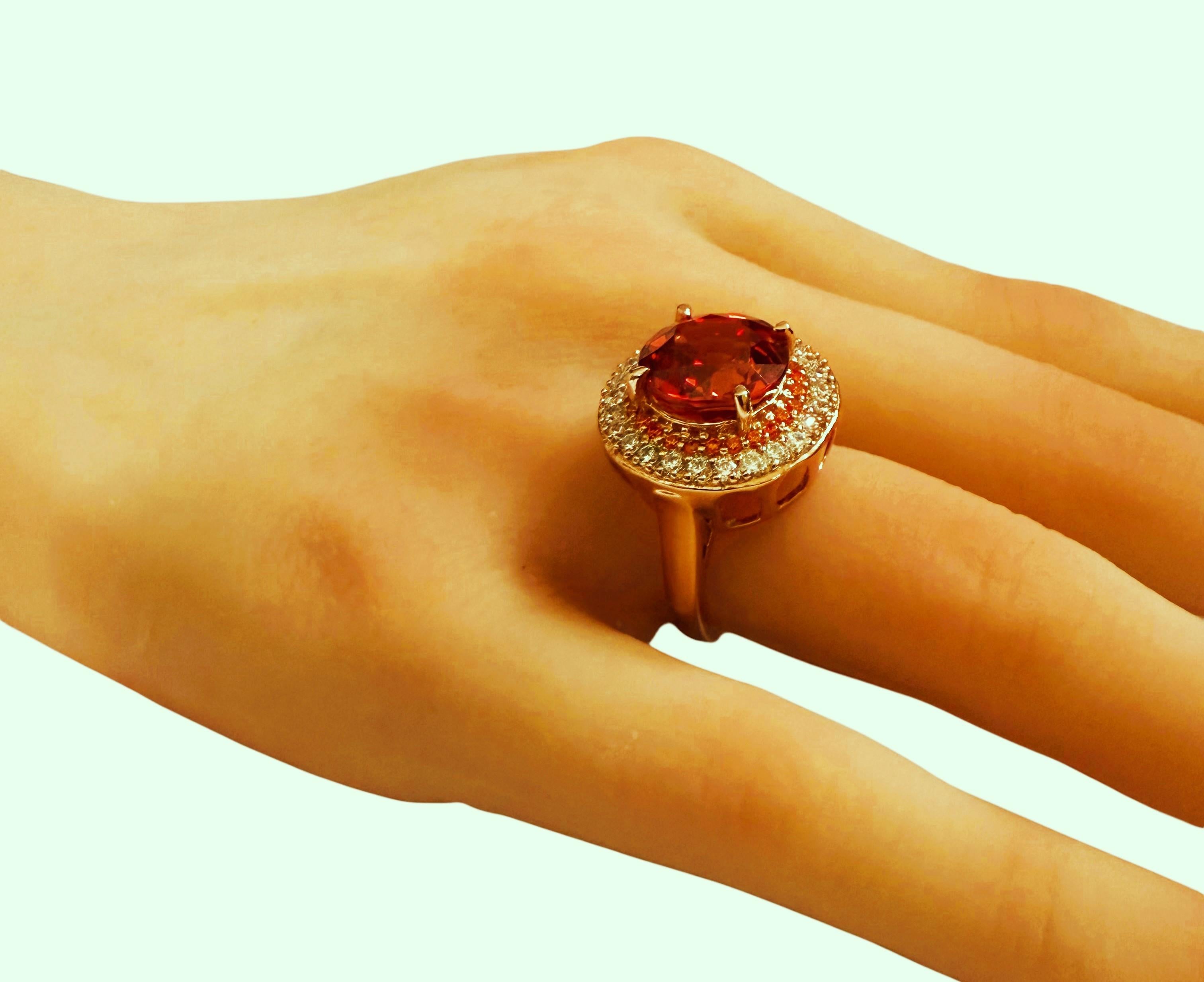 Neu 8,10 Karat Padparadscha & Diamantschliff Saphir R Gold PL Sterling Ring 1