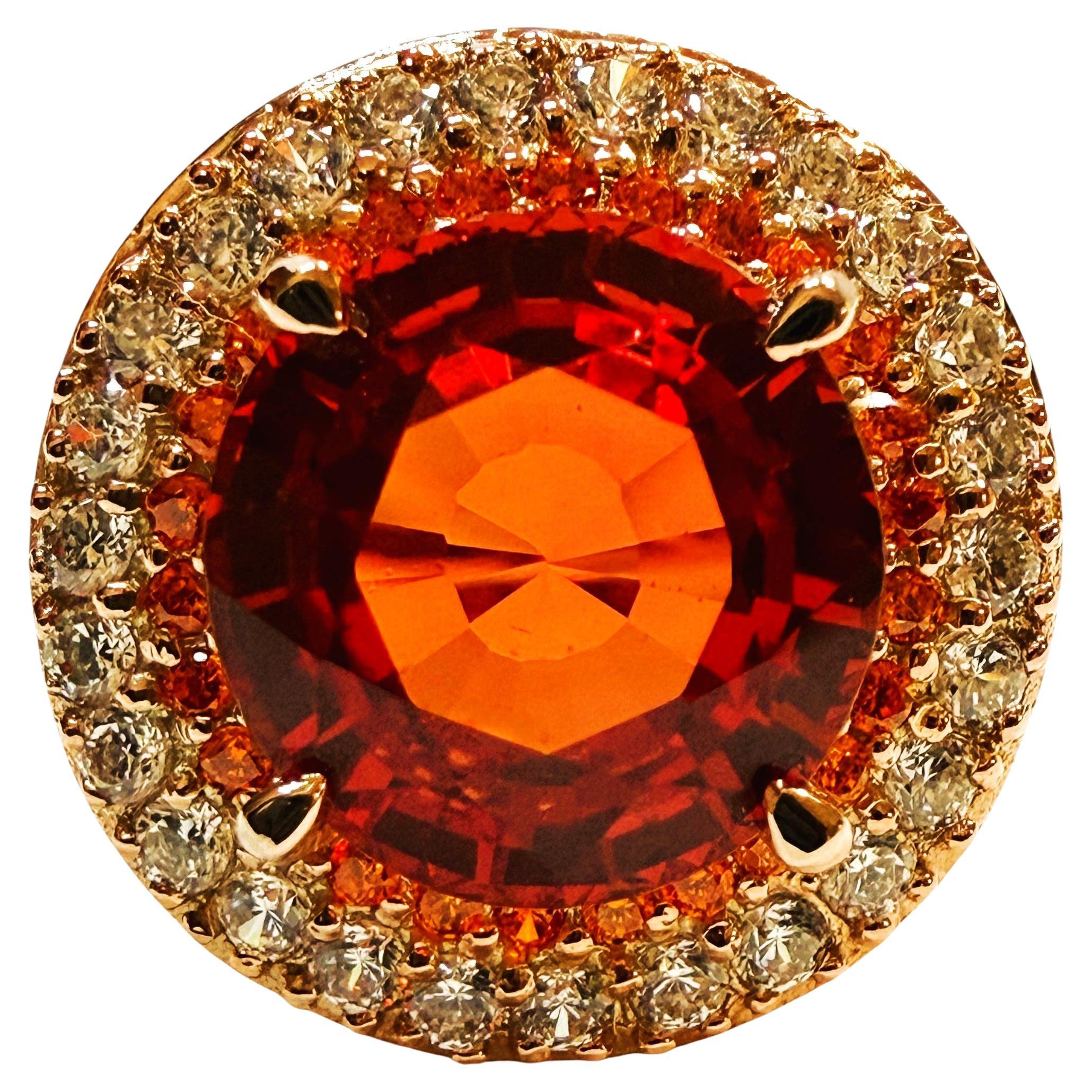 Neu 8,10 Karat Padparadscha & Diamantschliff Saphir R Gold PL Sterling Ring