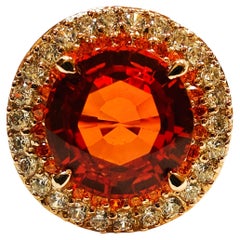 New 8.10 Carat Padparadscha & Diamond Cut Sapphire R Gold PL Sterling Ring