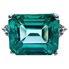 New 8.12 Carat Green Paraiba Tourmaline & Diamond Cut Sapphire Sterling Ring