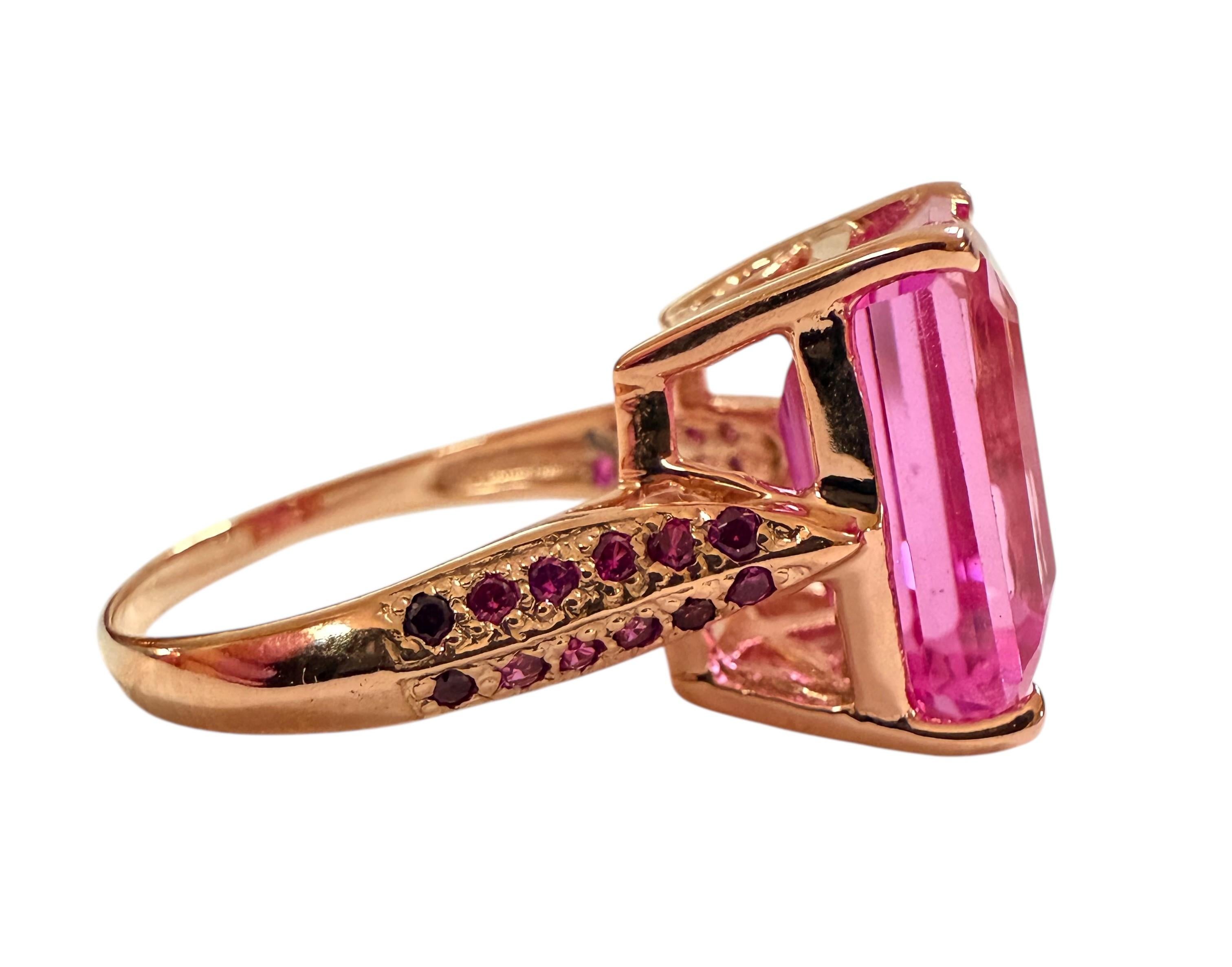 Neu 8,14 Karat Oval & Diamantschliff Rosa Saphir R Gold PL Sterling Silber Ring (Smaragdschliff)