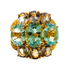 Anillo nuevo de 8,2 quilates con aguamarina y turmalina, en oro amarillo de 24k y plata de ley