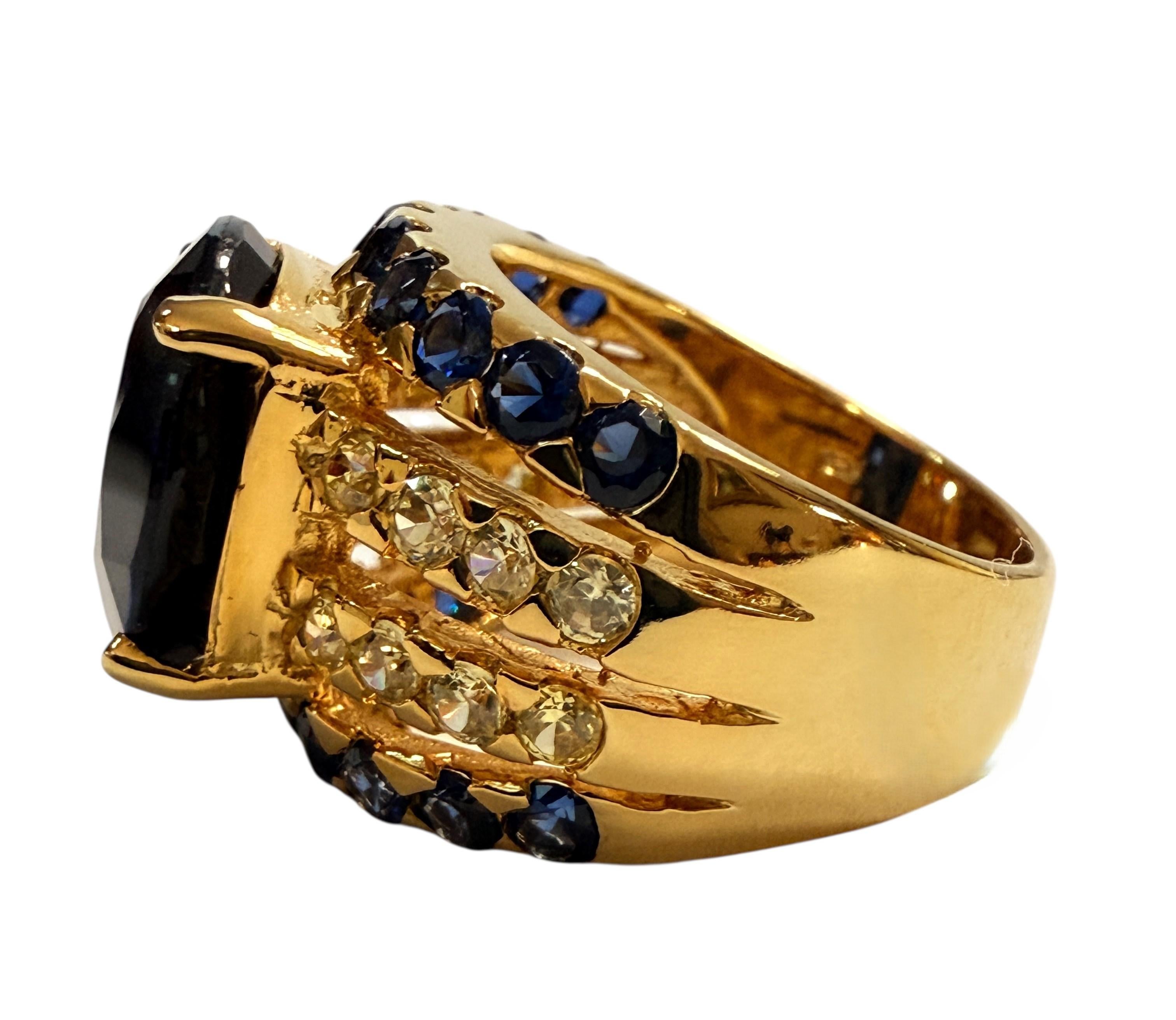New 8,2 Karat Oval & Diamantschliff Saphir 24k Gelbgold PLSterling Silber Ring (Art déco)