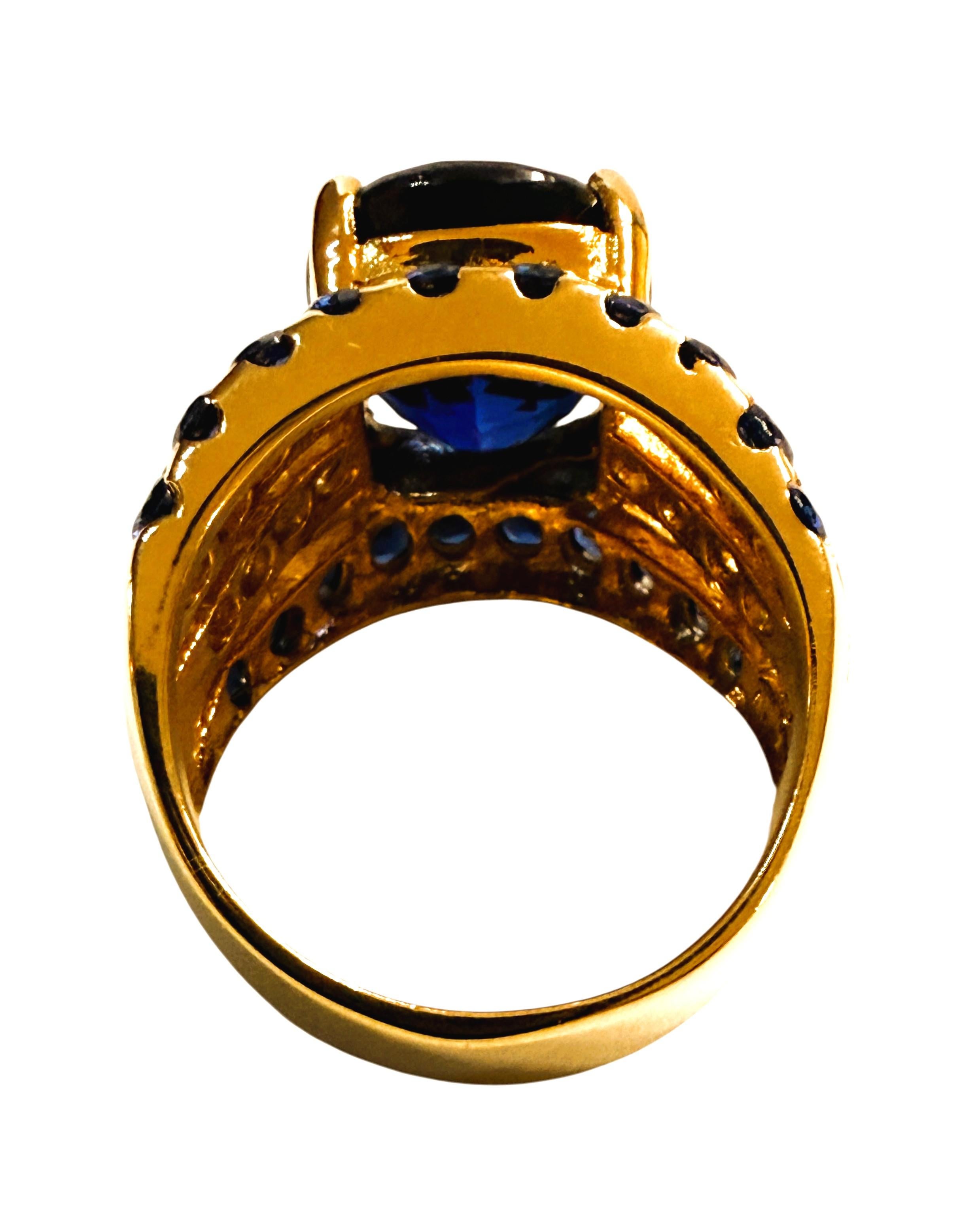 New 8,2 Karat Oval & Diamantschliff Saphir 24k Gelbgold PLSterling Silber Ring (Ovalschliff)