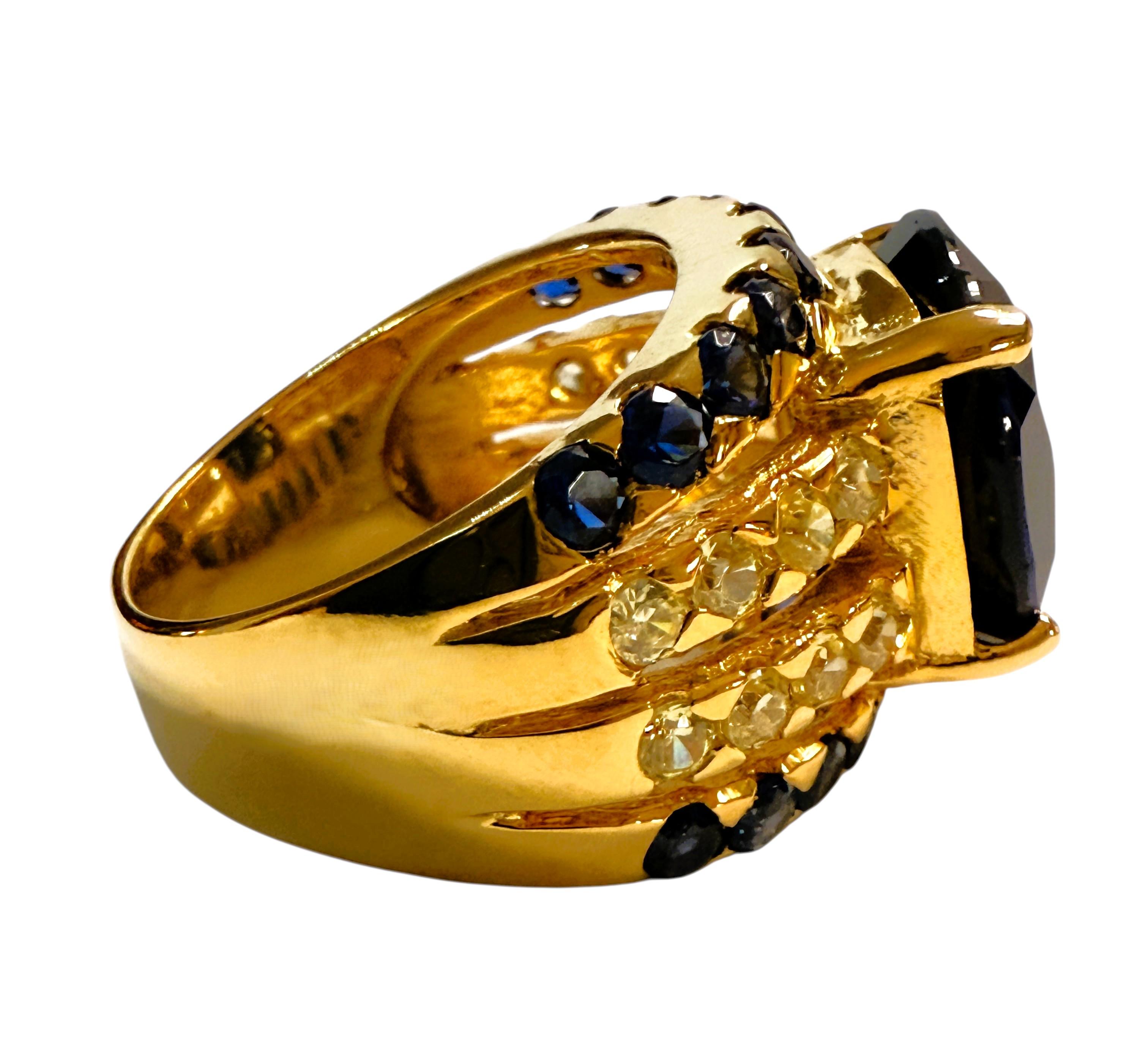 New 8,2 Karat Oval & Diamantschliff Saphir 24k Gelbgold PLSterling Silber Ring im Zustand „Hervorragend“ in Eagan, MN
