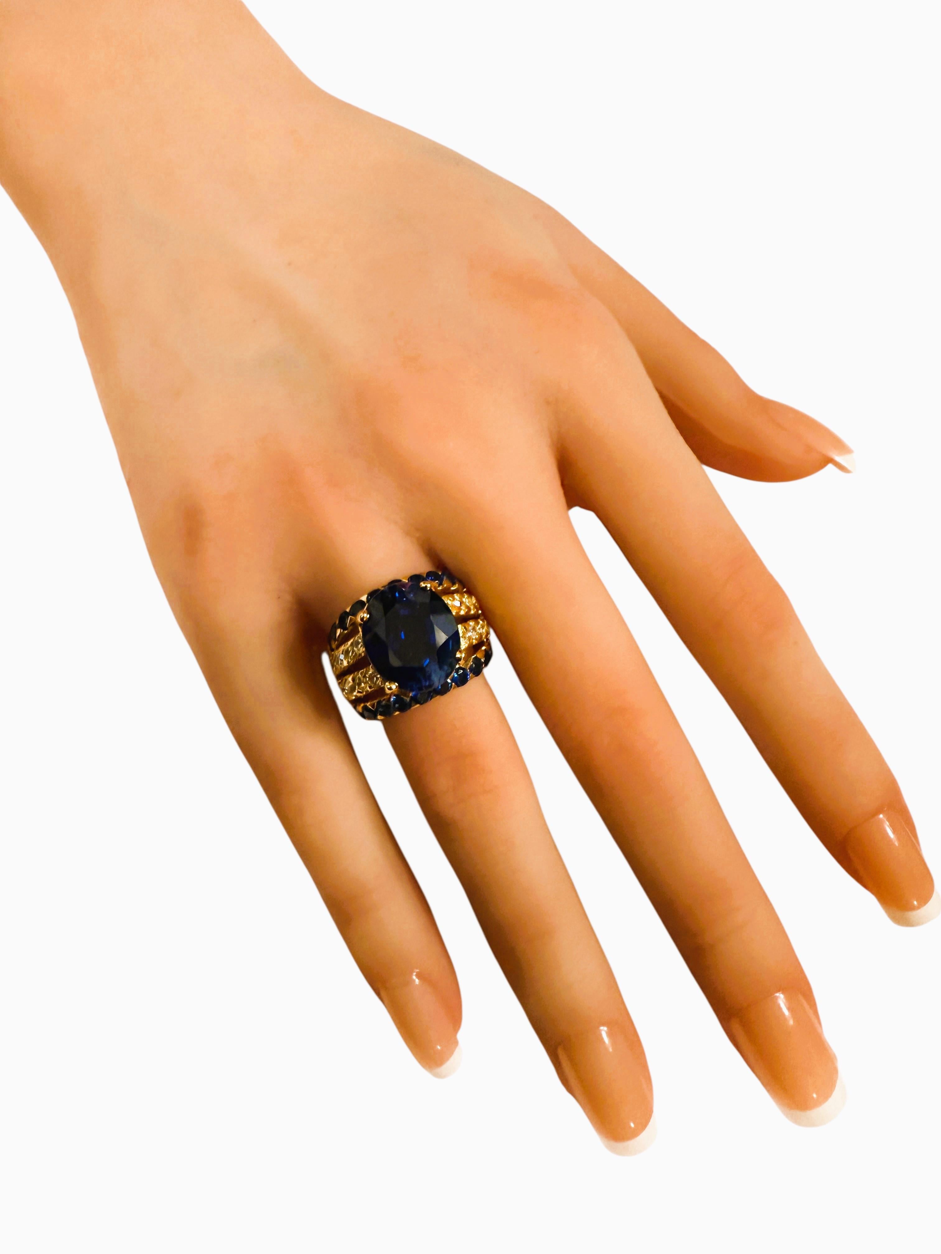 New 8,2 Karat Oval & Diamantschliff Saphir 24k Gelbgold PLSterling Silber Ring Damen
