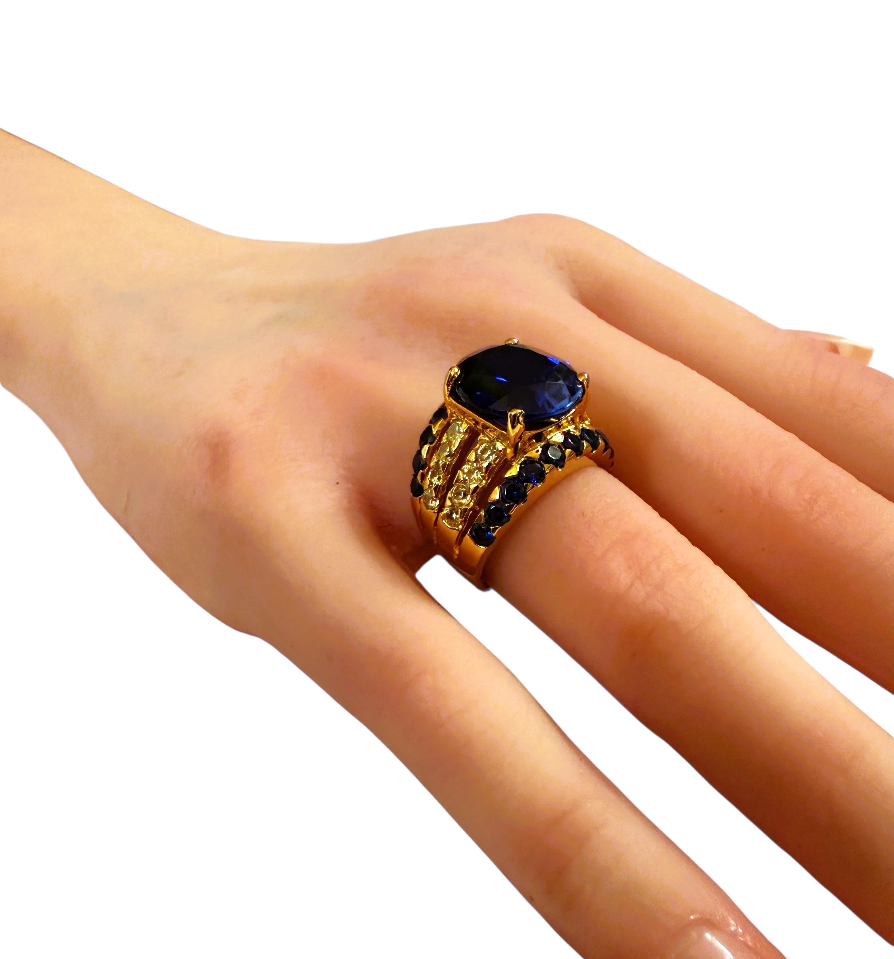 New 8,2 Karat Oval & Diamantschliff Saphir 24k Gelbgold PLSterling Silber Ring 1