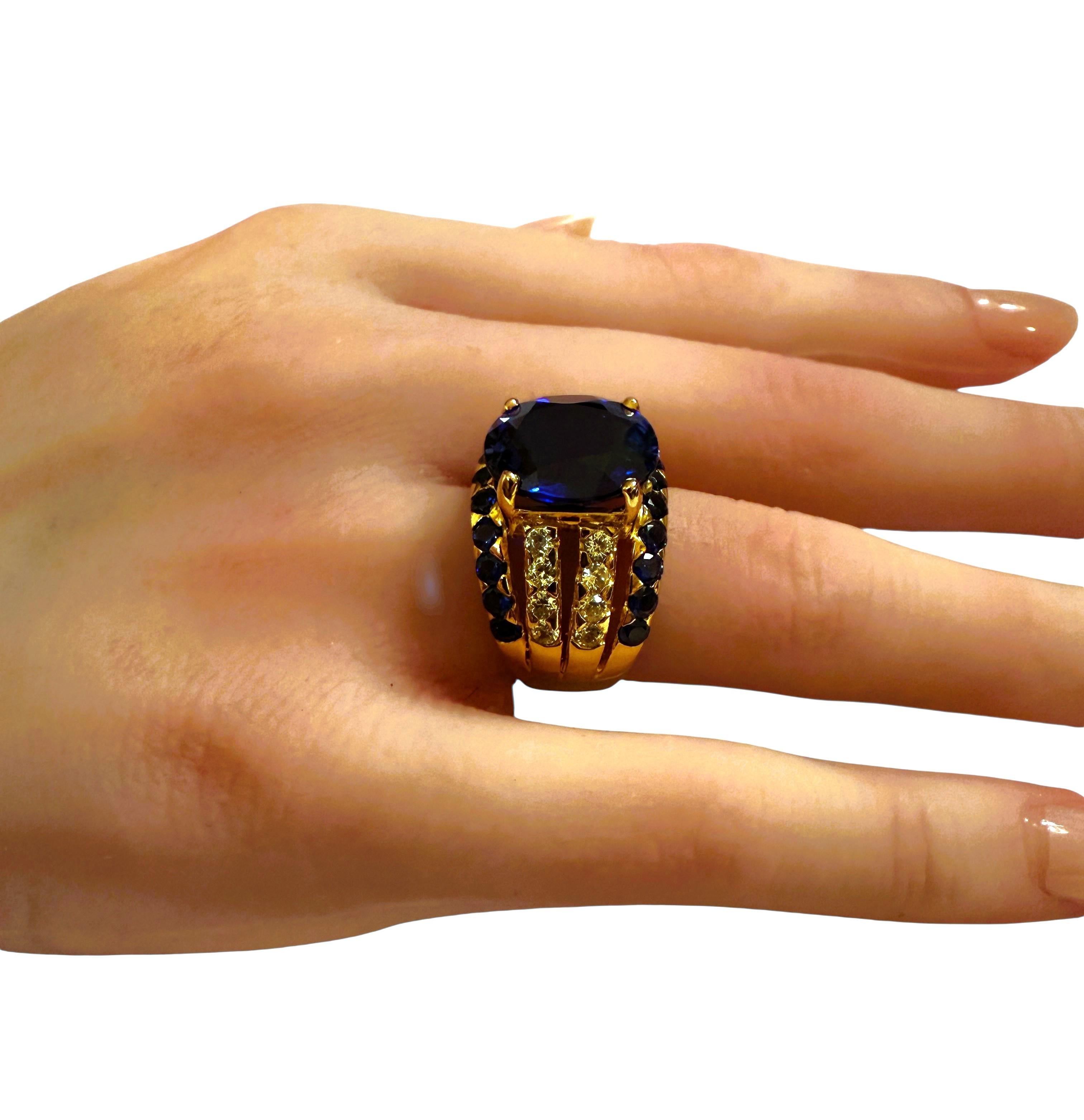 New 8,2 Karat Oval & Diamantschliff Saphir 24k Gelbgold PLSterling Silber Ring 2