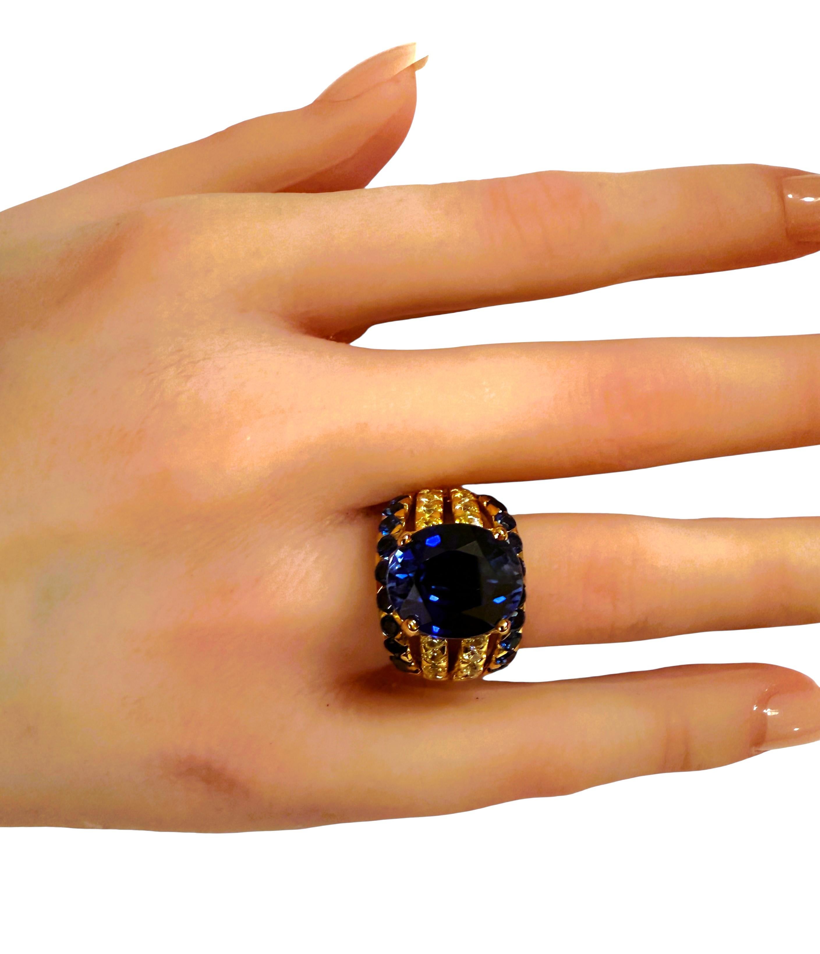 New 8,2 Karat Oval & Diamantschliff Saphir 24k Gelbgold PLSterling Silber Ring 3