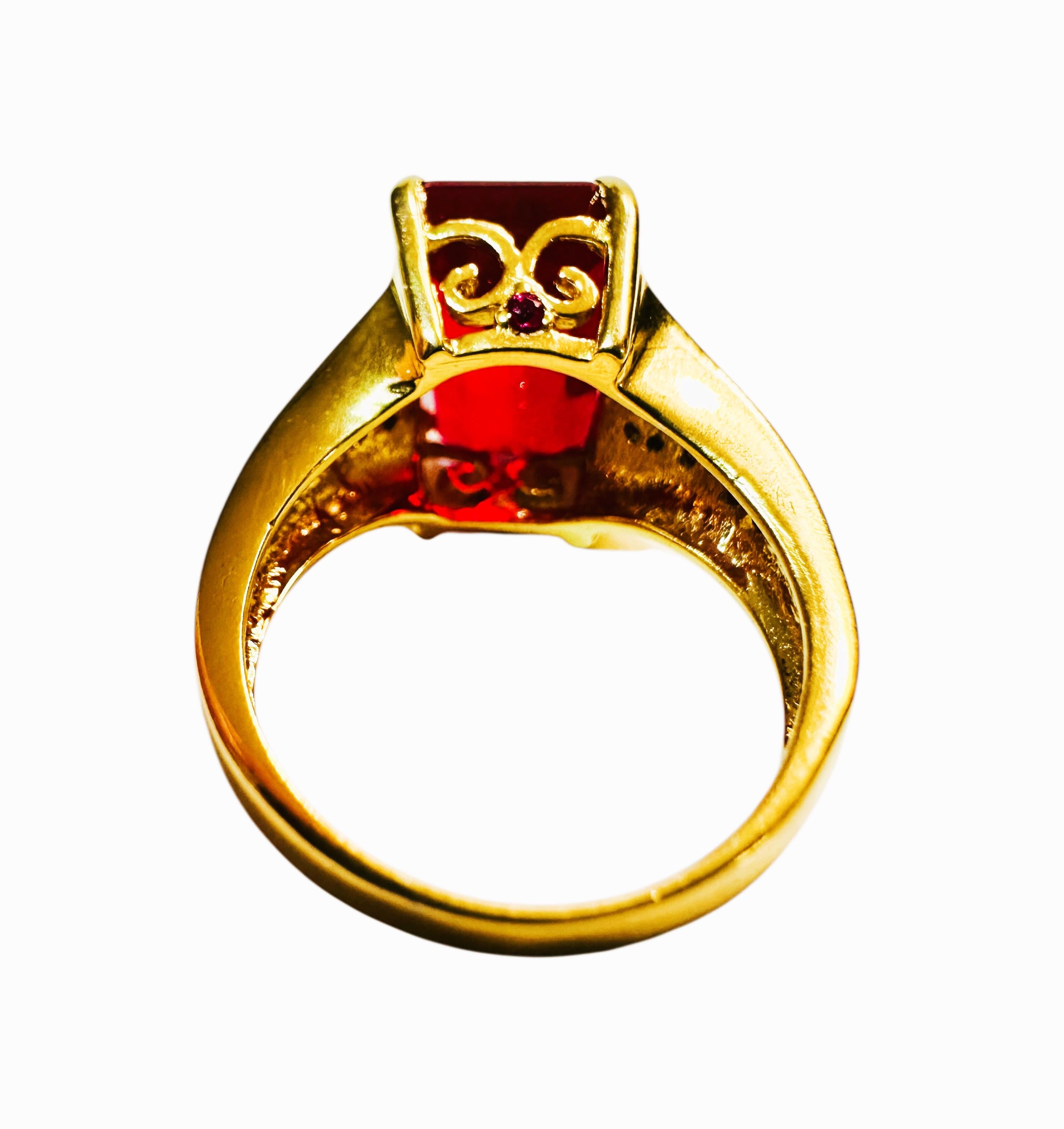 New 8.20 Carat Red & Diamond Cut Red Sapphire 24k Y Gold PL Sterling Ring For Sale 4