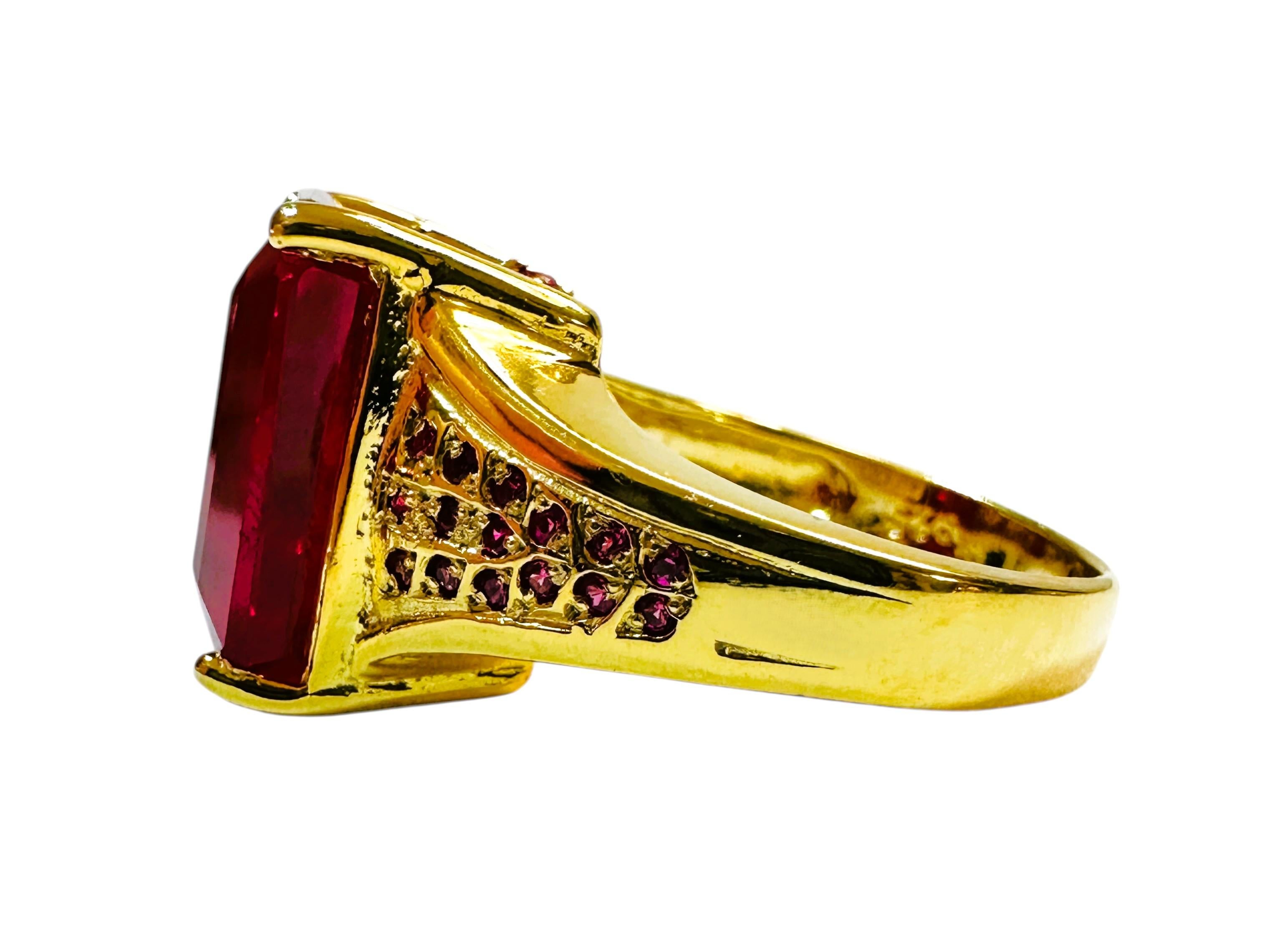 Art Deco New 8.20 Carat Red & Diamond Cut Red Sapphire 24k Y Gold PL Sterling Ring For Sale