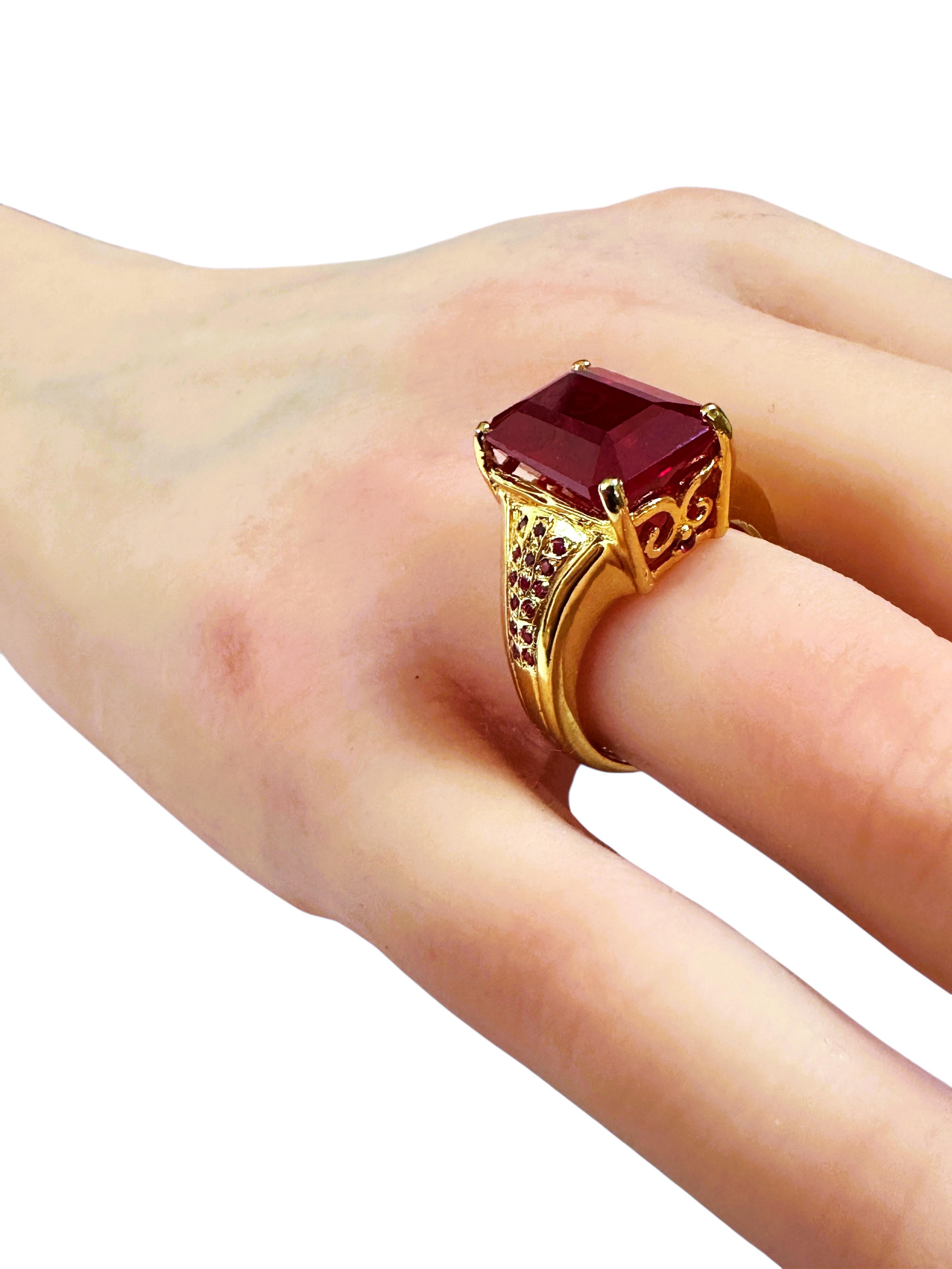 Baguette Cut New 8.20 Carat Red & Diamond Cut Red Sapphire 24k Y Gold PL Sterling Ring For Sale