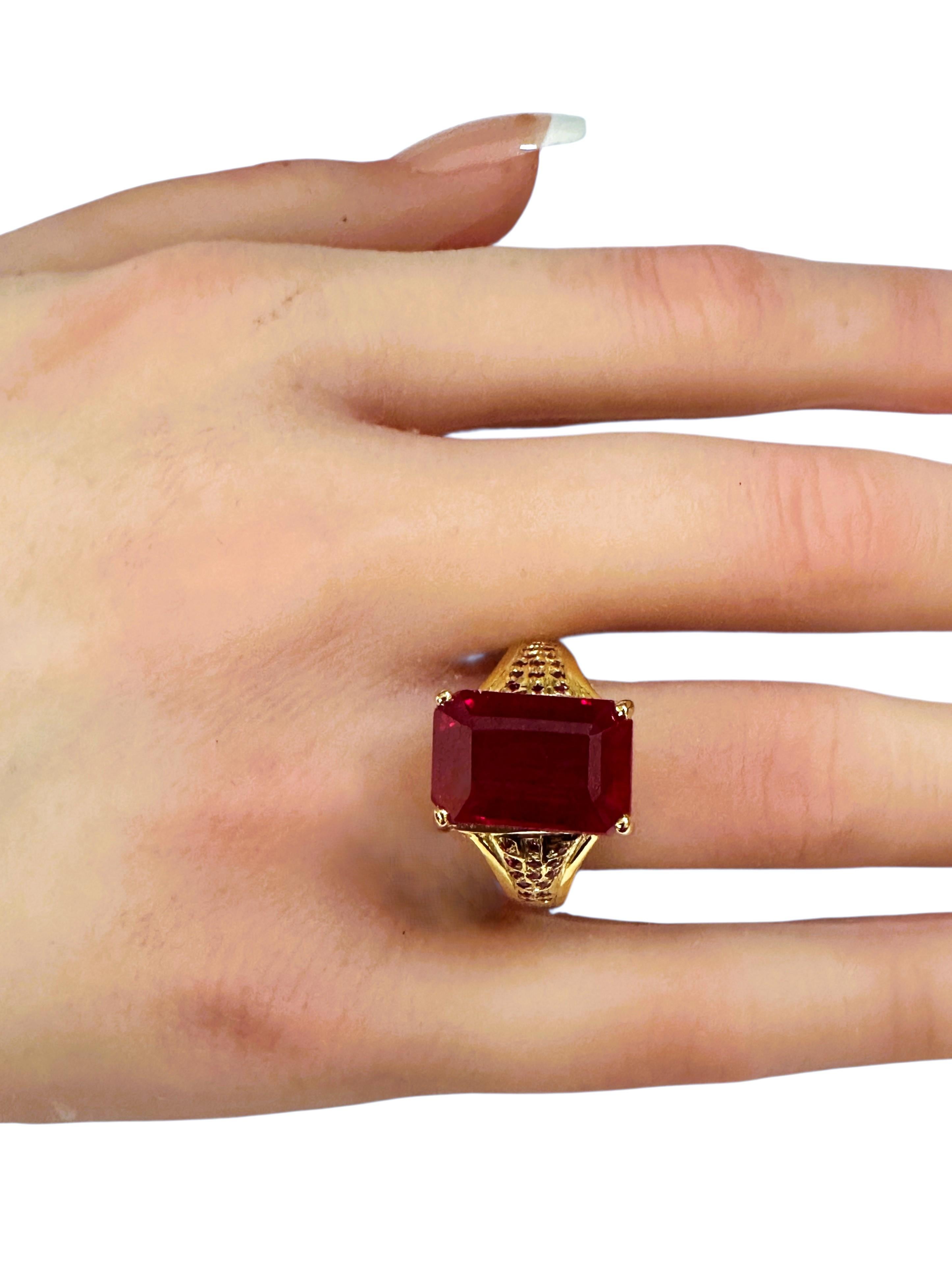 Women's New 8.20 Carat Red & Diamond Cut Red Sapphire 24k Y Gold PL Sterling Ring For Sale