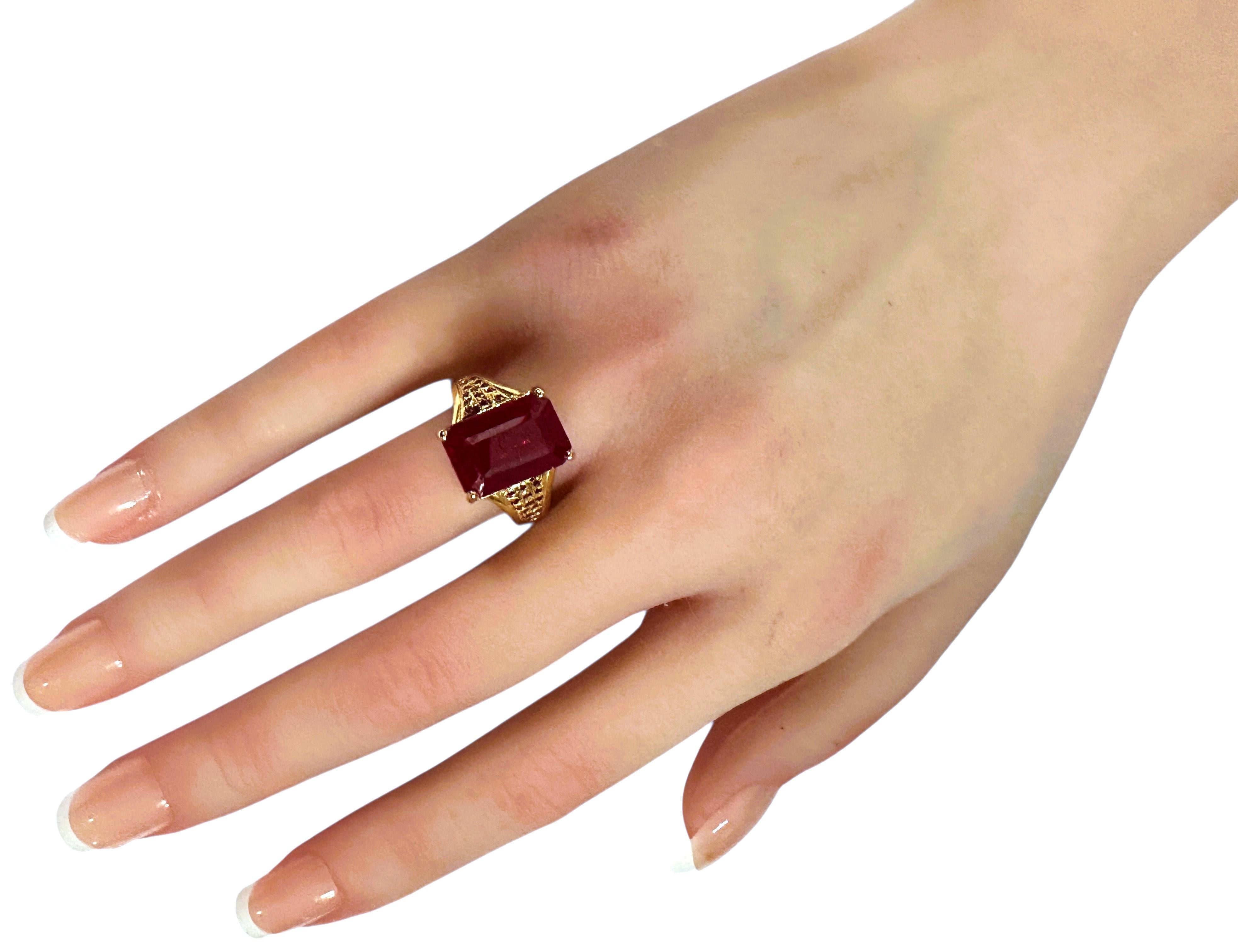 New 8.20 Carat Red & Diamond Cut Red Sapphire 24k Y Gold PL Sterling Ring For Sale 1