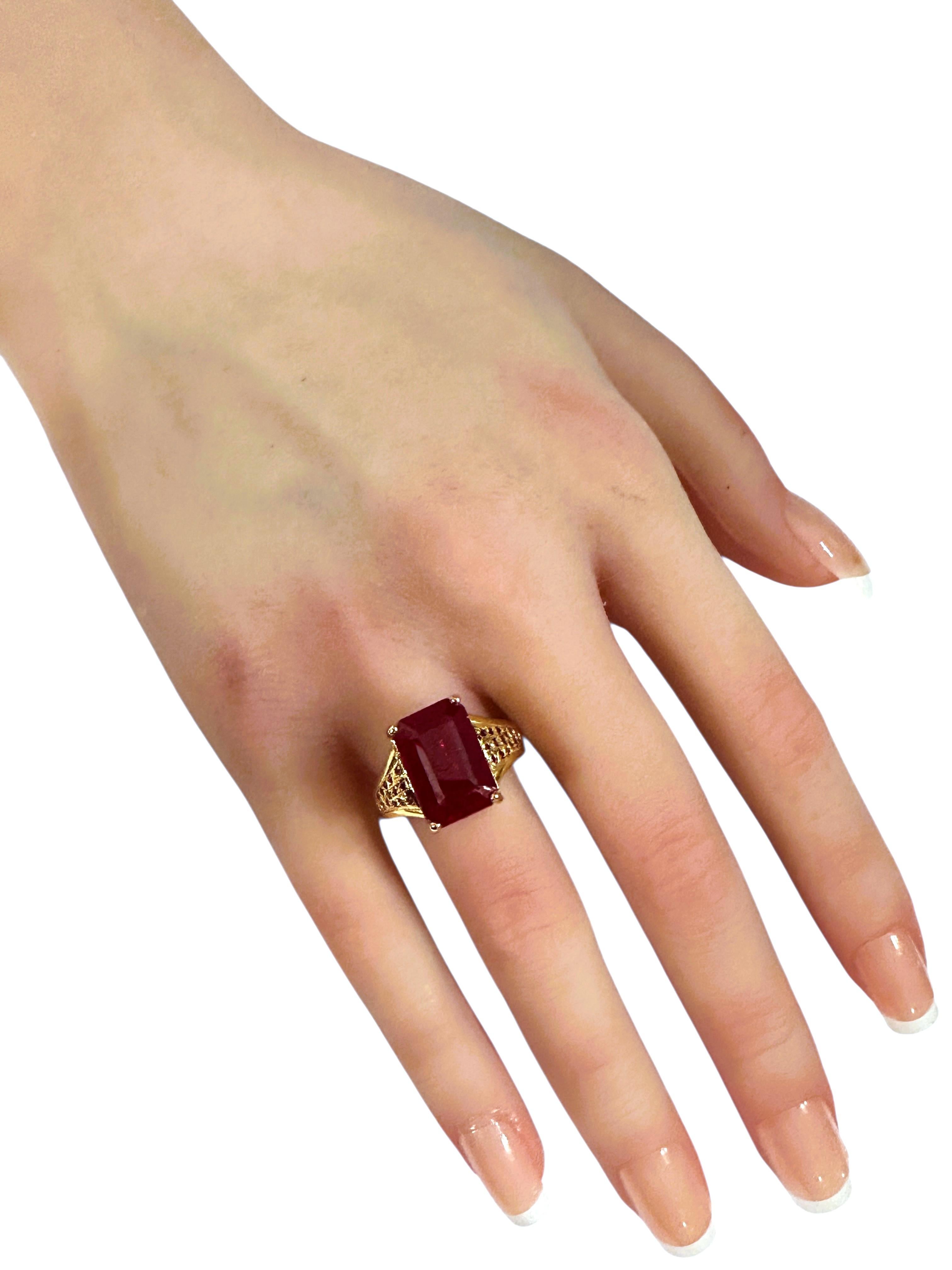 New 8.20 Carat Red & Diamond Cut Red Sapphire 24k Y Gold PL Sterling Ring For Sale 2
