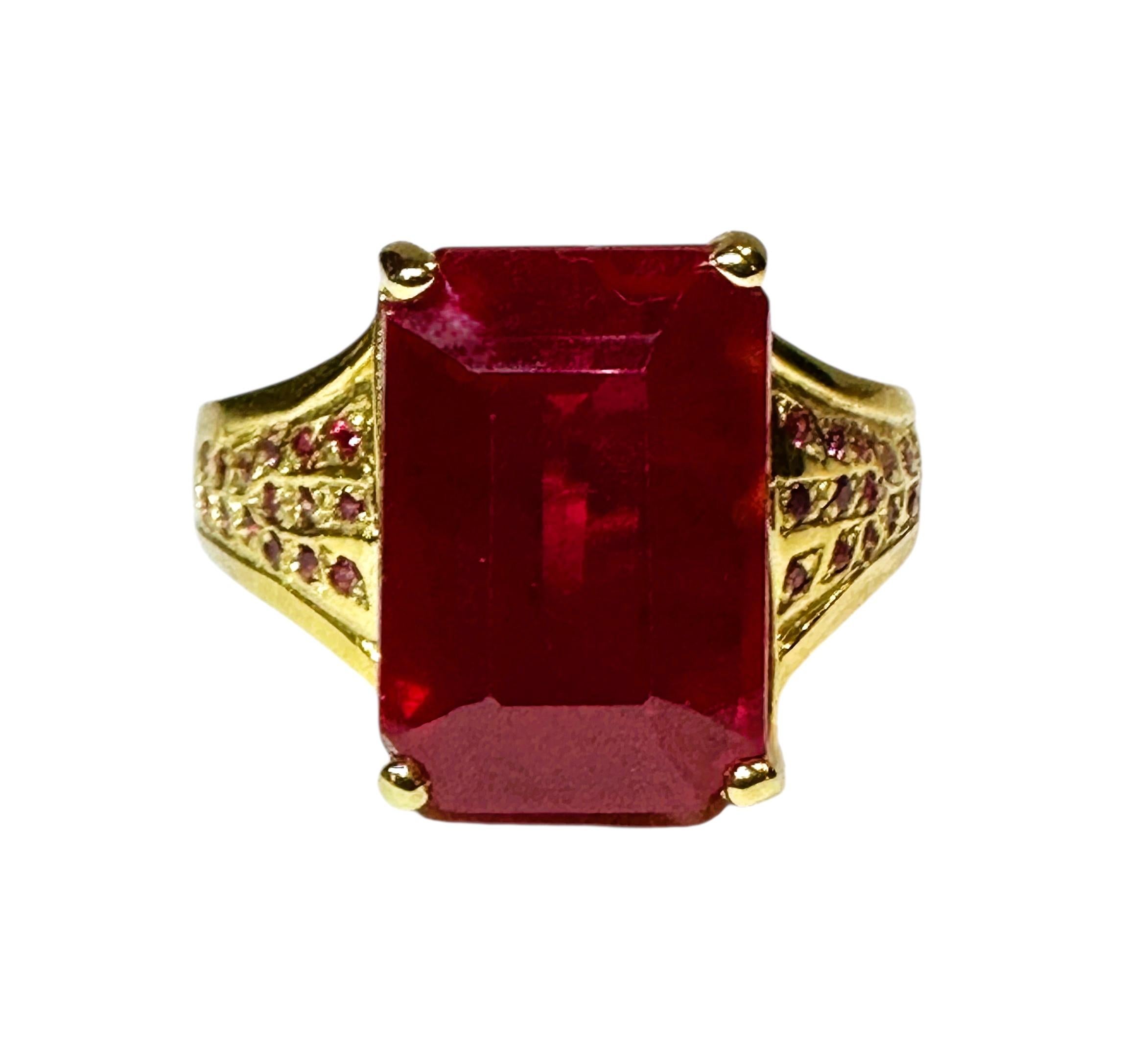 New 8.20 Carat Red & Diamond Cut Red Sapphire 24k Y Gold PL Sterling Ring For Sale 3