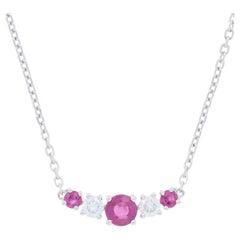 New .82ctw Round Ruby & Diamond Necklace, 14k White Gold Adjustable Length