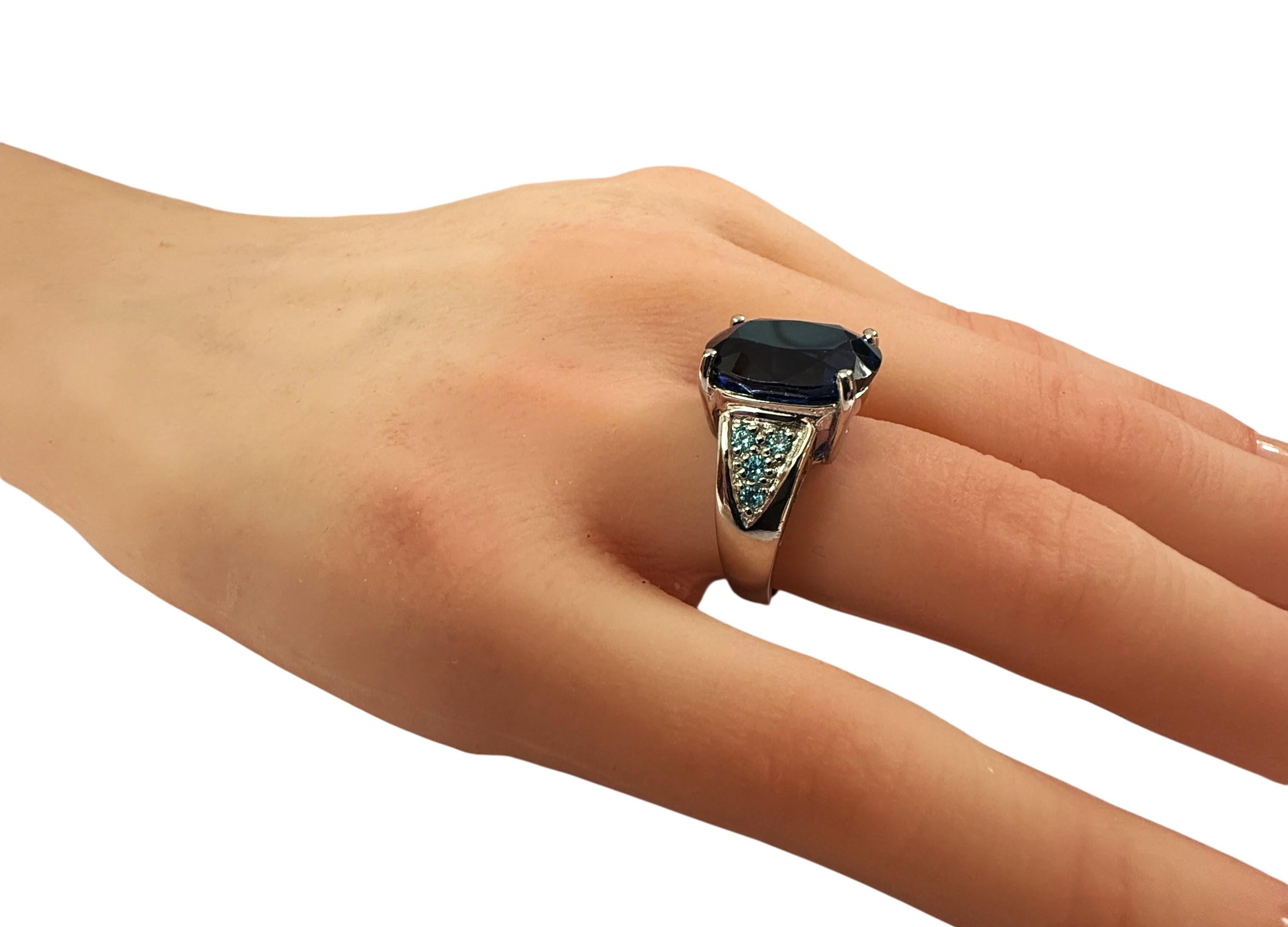 Neu 8.35 Karat Oval & Diamantschliff Blauer Saphir Sterling Silber Ring Damen