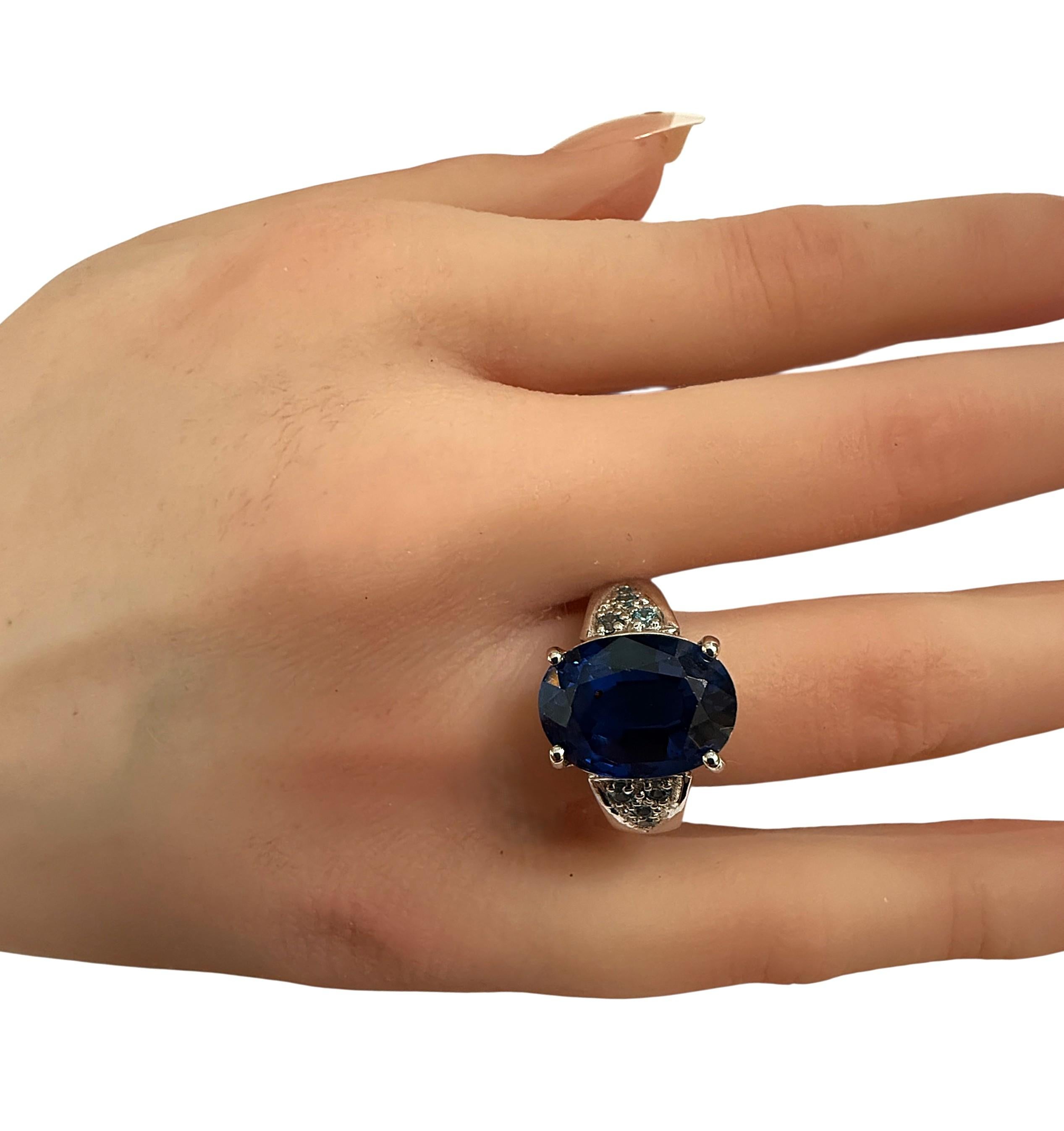 Neu 8.35 Karat Oval & Diamantschliff Blauer Saphir Sterling Silber Ring 1