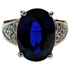 Nuevo Anillo de plata de ley con zafiro azul talla oval y diamante de 8.35 quilates