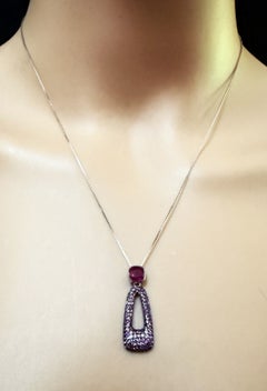 Nuova collana in argento sterling con rubino e zaffiro da 0,84 carati, 14k W Gold PL