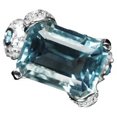 New 8.5 Carat Aquamarine & Diamond Cut Sapphire Sterling Silver Ring