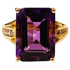 New 8.5 Carat Emerald Cut Amethyst w Diamond Cut Sapph R Gold PL Sterling Ring