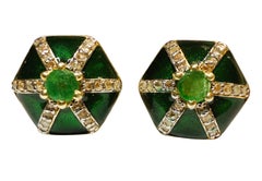 Nuevo Pendientes PL de oro de 14k con zafiro talla esmeralda y diamante de 0,86 quilates y esmalte