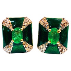New .86 Carat Emerald 
Diamond Cut Sapphire Enamel 14k Gold PL Earrings