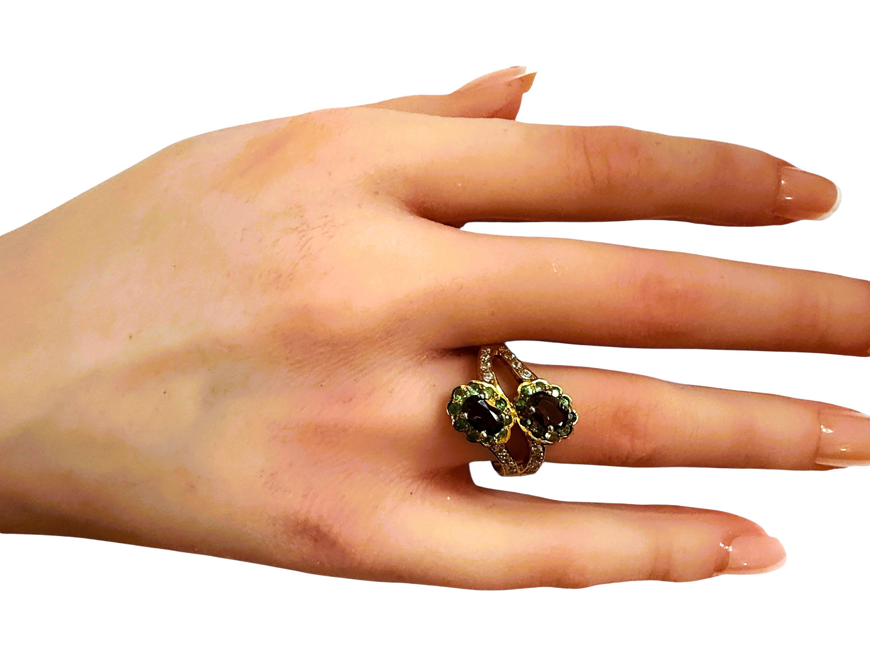 Neu .86 Karat Rauchquarz & Diamantschliff Tsavorit Y Gold P Sterling Ring im Angebot 4