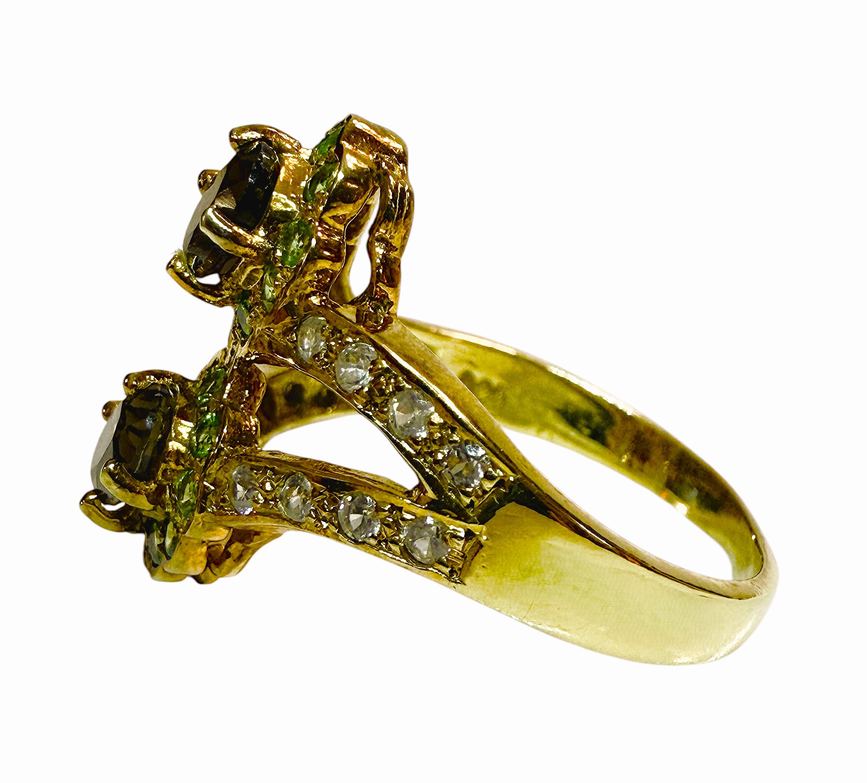 Neu .86 Karat Rauchquarz & Diamantschliff Tsavorit Y Gold P Sterling Ring (Ovalschliff) im Angebot