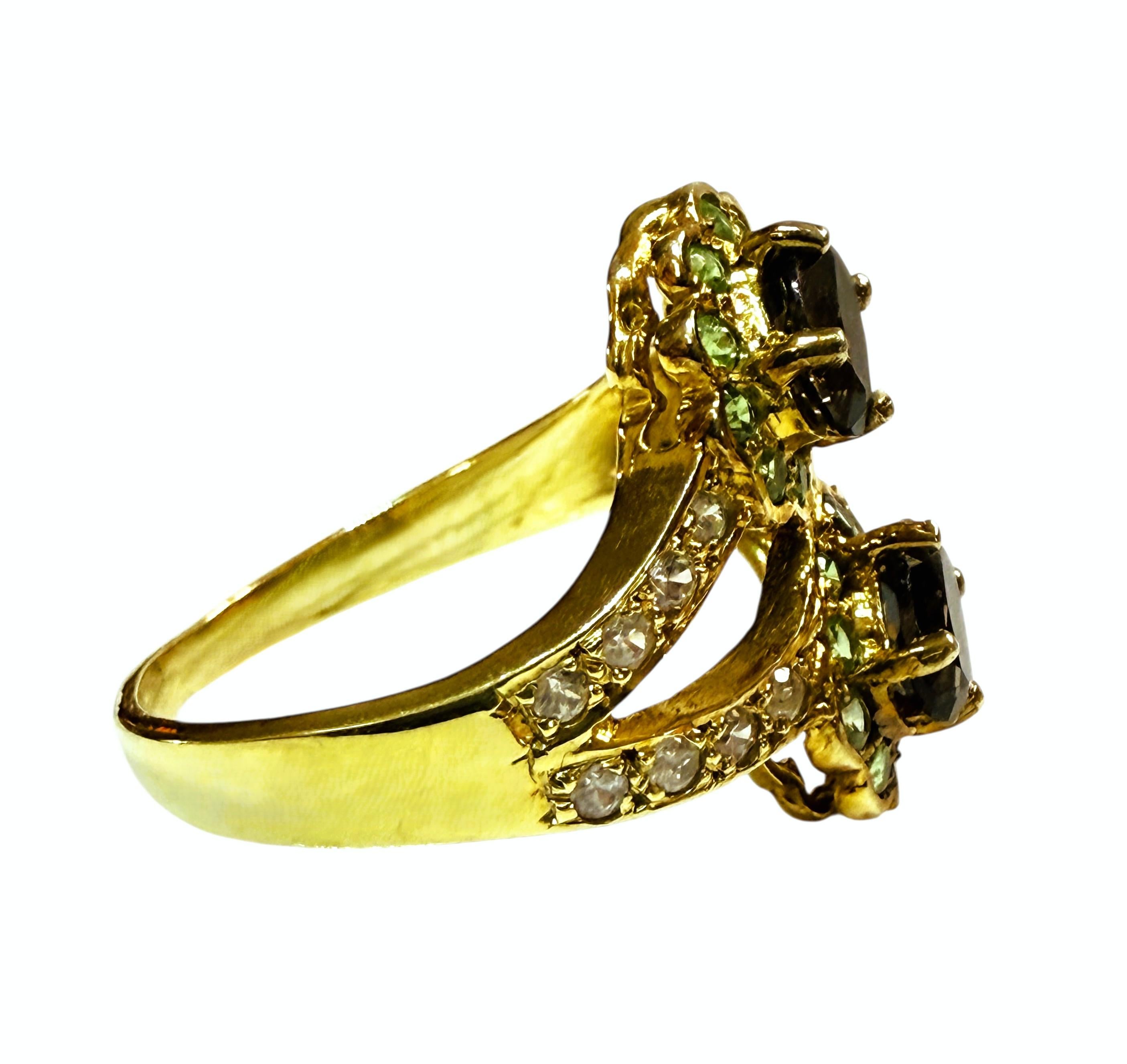 Neu .86 Karat Rauchquarz & Diamantschliff Tsavorit Y Gold P Sterling Ring Damen im Angebot