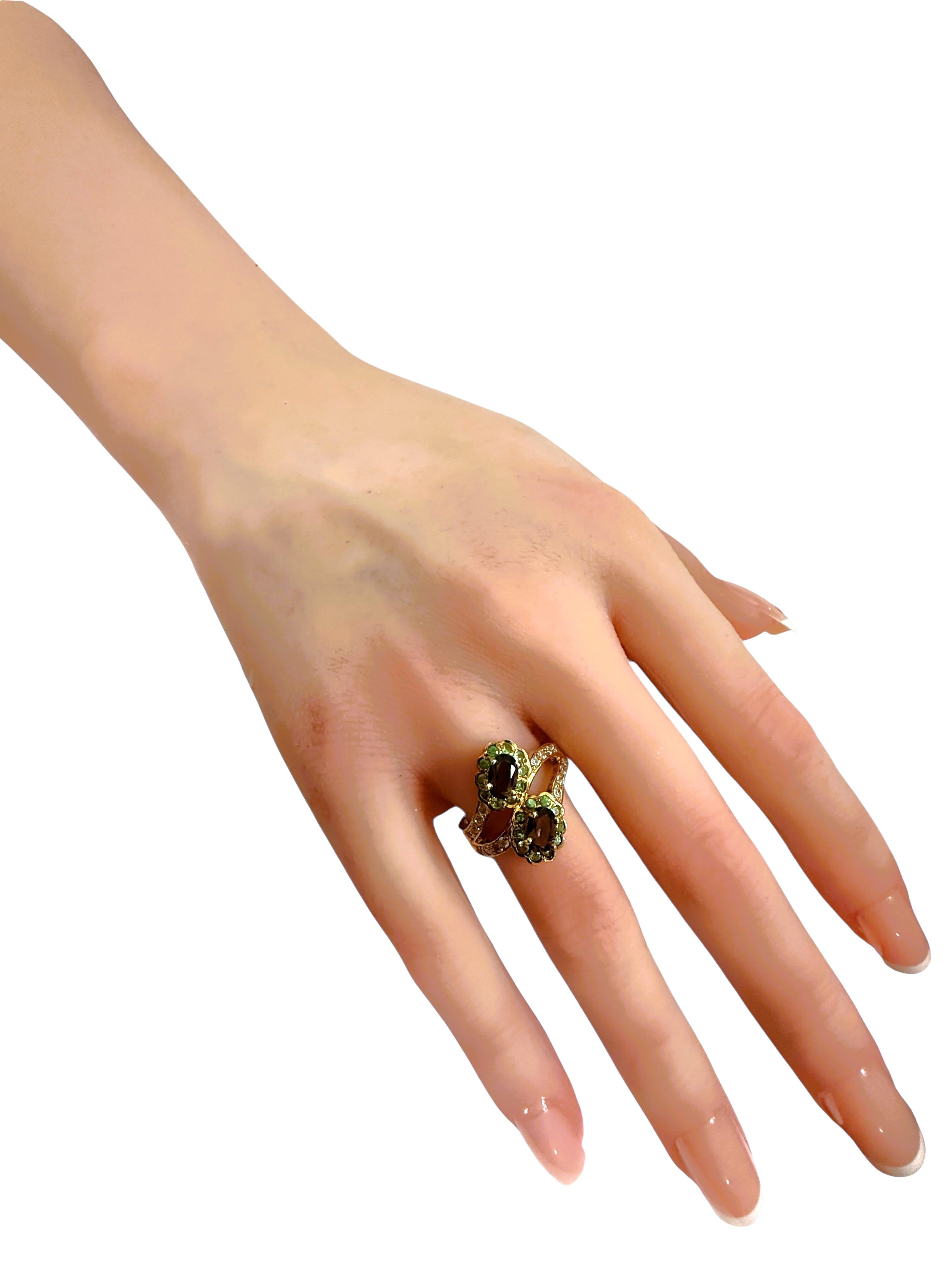Neu .86 Karat Rauchquarz & Diamantschliff Tsavorit Y Gold P Sterling Ring im Angebot 1