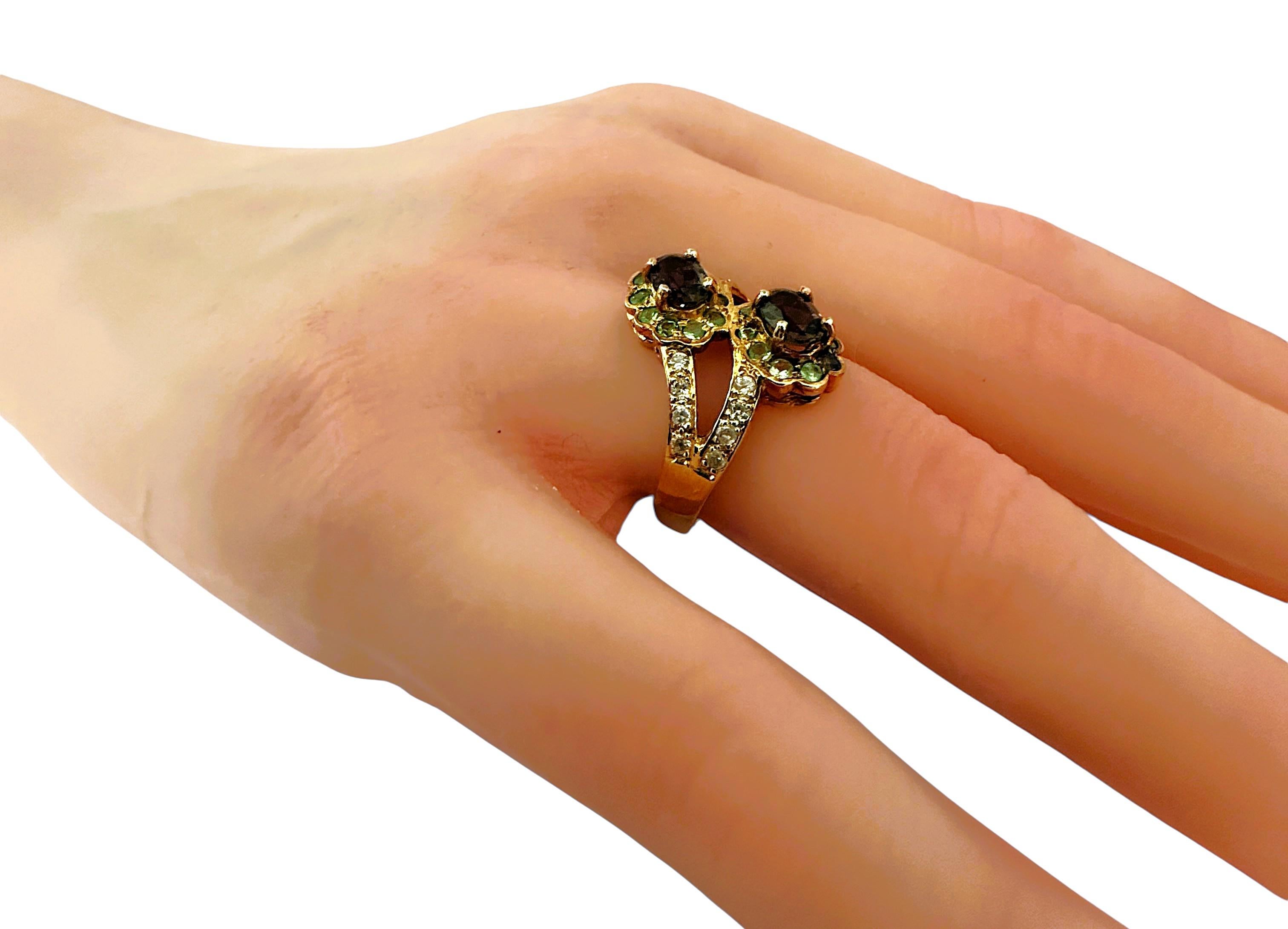 Neu .86 Karat Rauchquarz & Diamantschliff Tsavorit Y Gold P Sterling Ring im Angebot 2