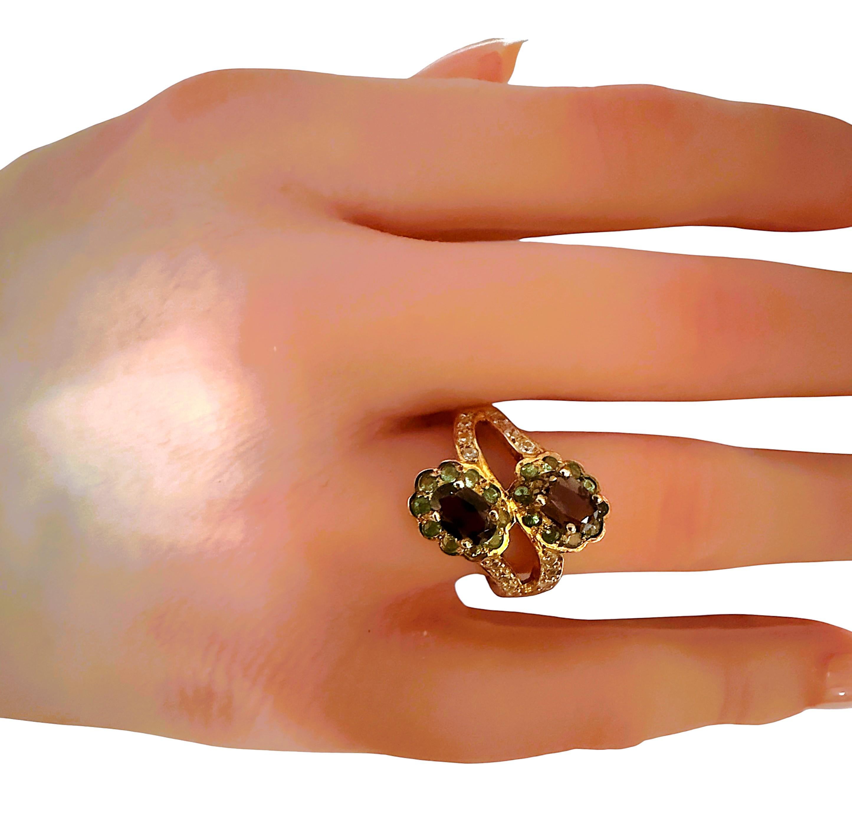 Neu .86 Karat Rauchquarz & Diamantschliff Tsavorit Y Gold P Sterling Ring im Angebot 3
