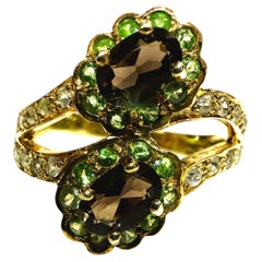 New .86 Carat Smokey Quartz & Diamond Cut Tsavorite Y Gold P Sterling Ring