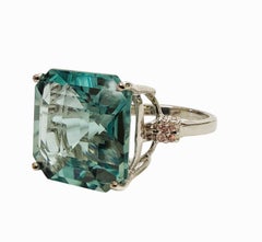 New 8.62 Carat Aquamarine & Diamond Cut Sapphire Sterling Ring Size 7