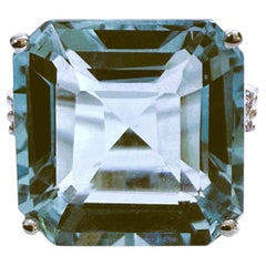 New 8.62 Carat Aquamarine & Diamond Cut Sapphire Sterling Ring Size 7