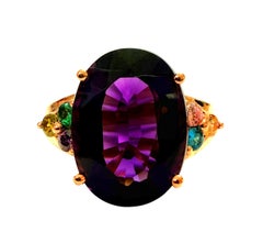 &New anello in argento sterling placcato oro rosa con ametista e zaffiro da 8,70 carati
