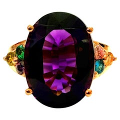 &New anello in argento sterling placcato oro rosa con ametista e zaffiro da 8,70 carati