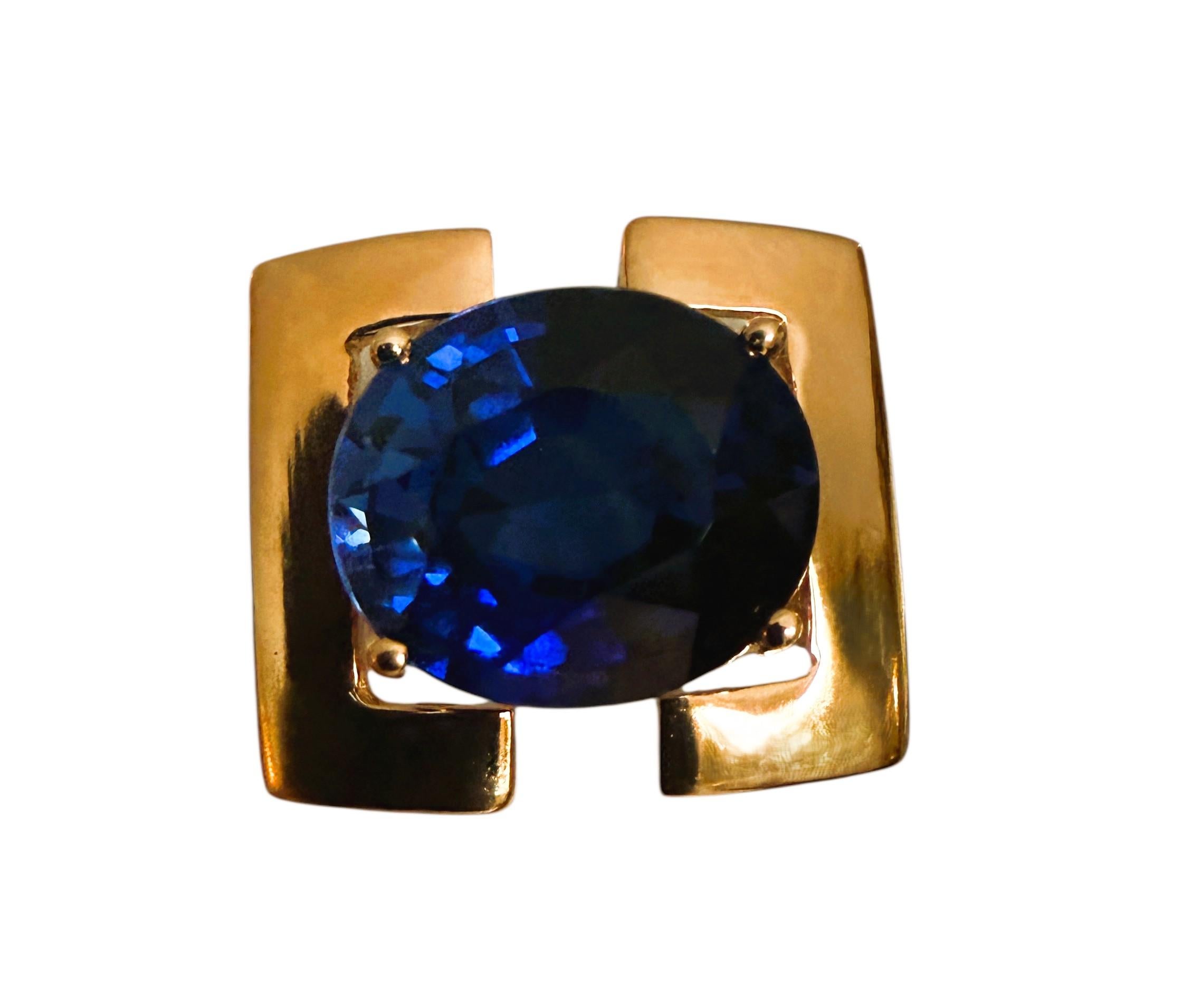 New 8.70 Carat Blue Sapphire Rose Gold Plated Statement Ring Size 8.25 en venta 5