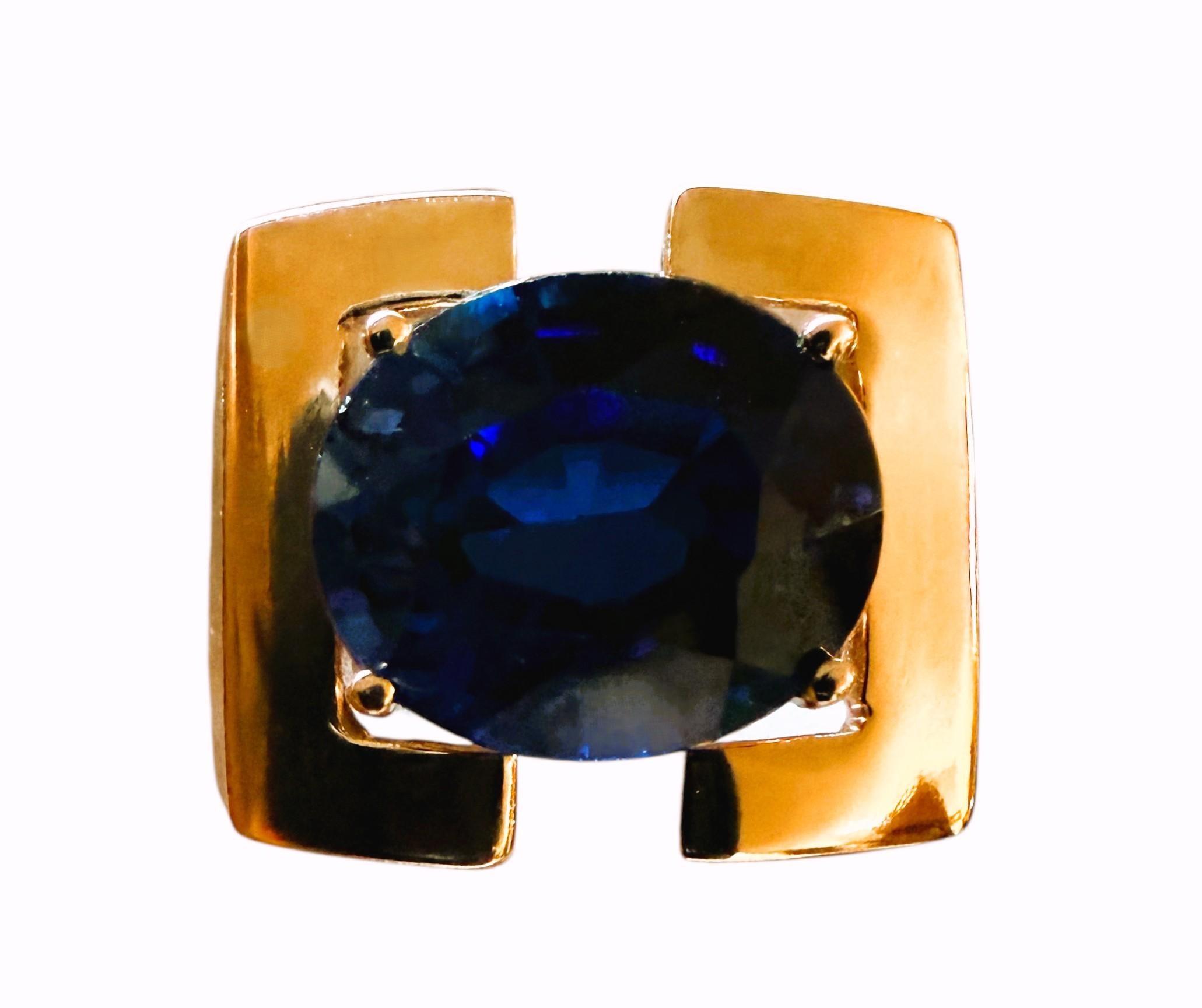 New 8.70 Carat Blue Sapphire Rose Gold Plated Statement Ring Size 8.25 en venta 6