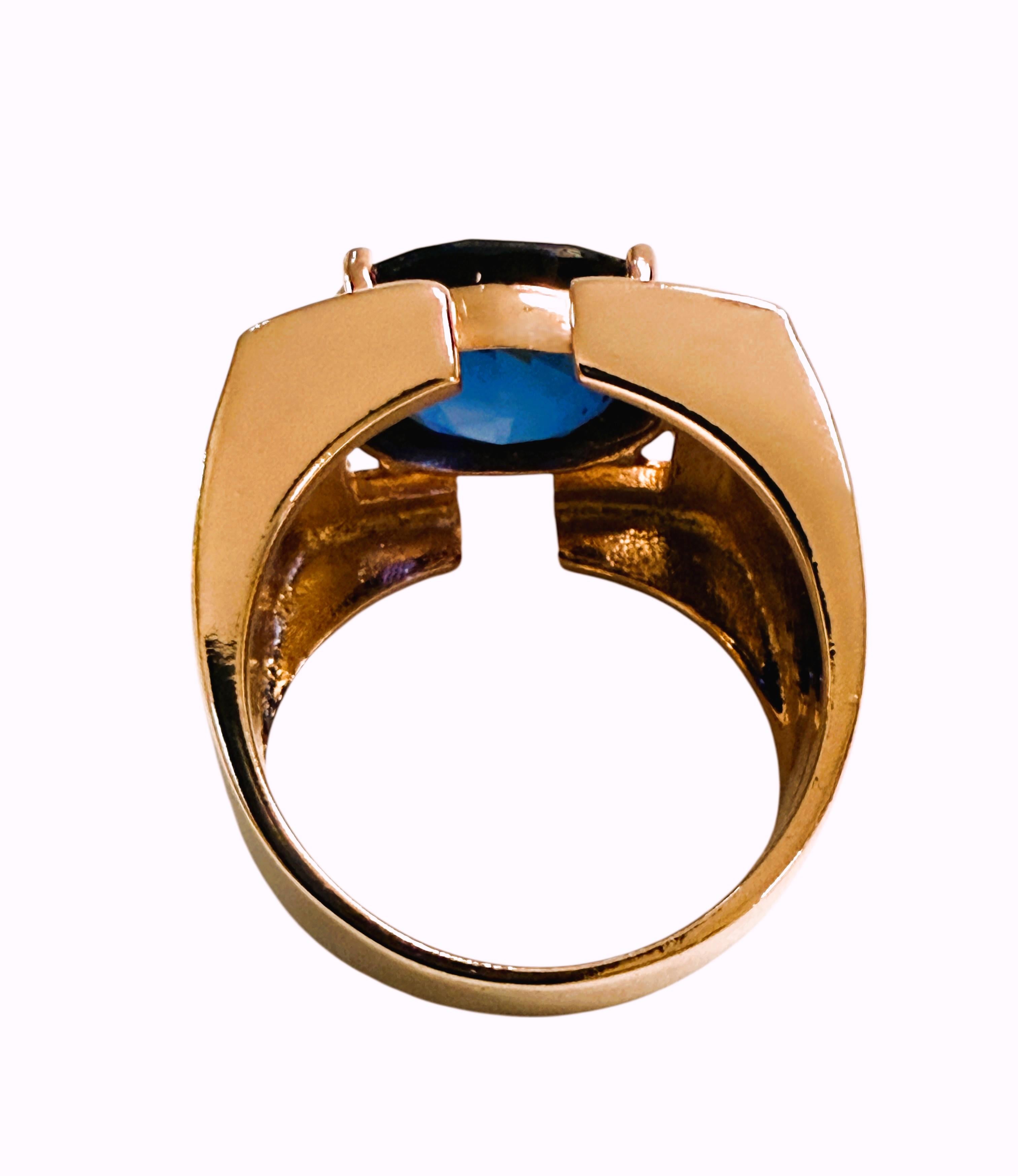 New 8.70 Carat Blue Sapphire Rose Gold Plated Statement Ring Size 8.25 Art Decó en venta